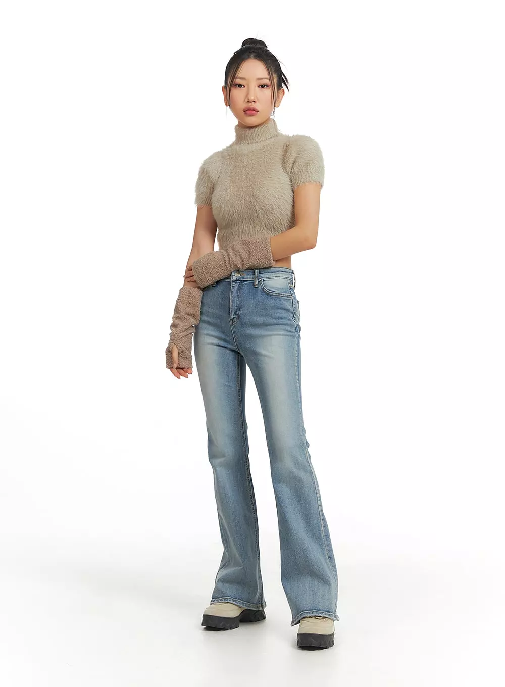 Fuzzy Turtleneck Short Sleeve Sweater - CJ429