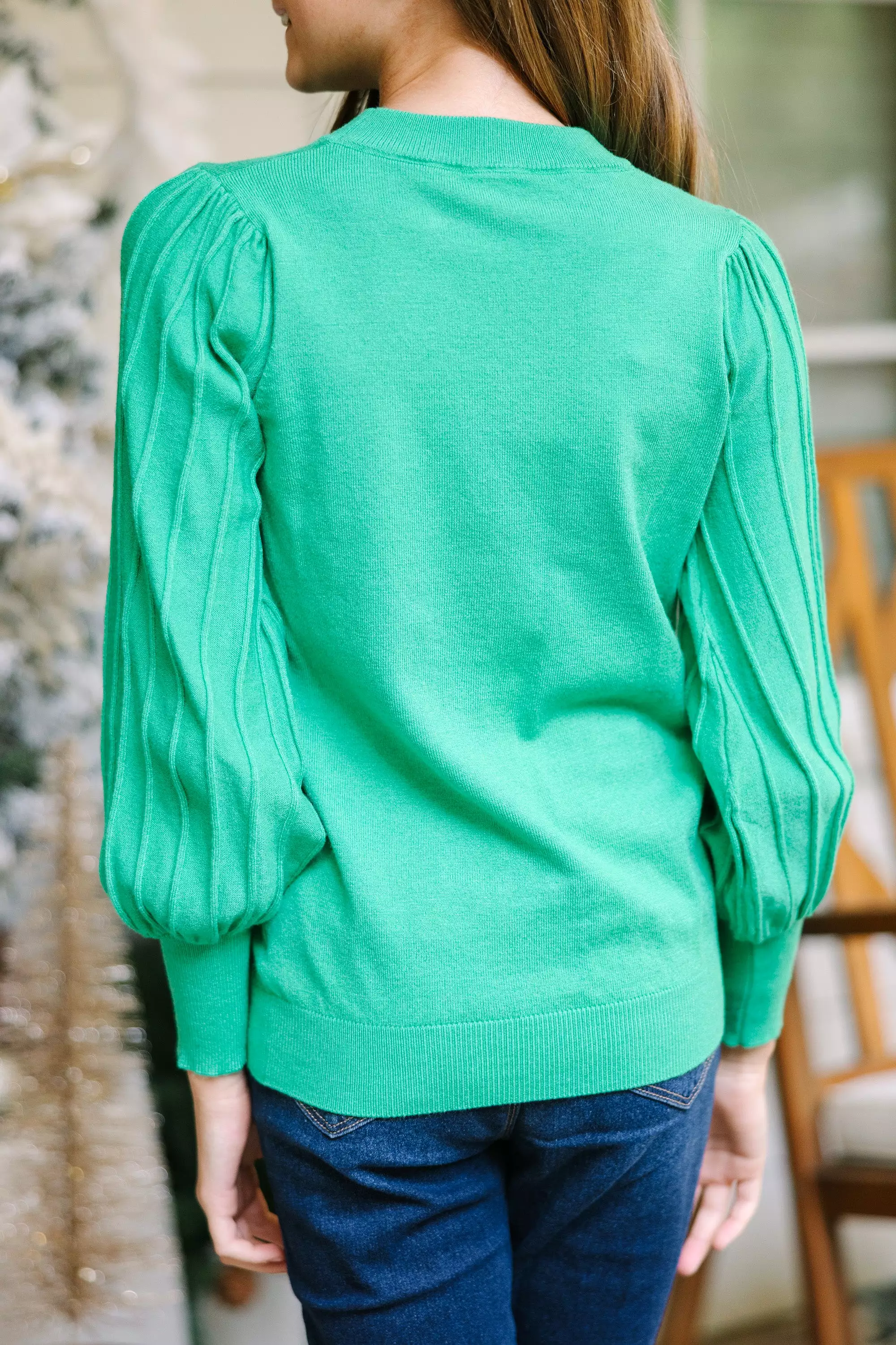 Girls: Adored Green Bubble Sleeve Sweater