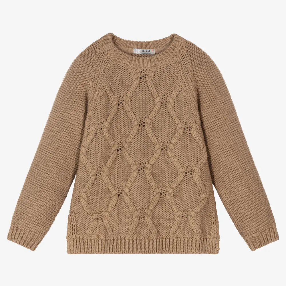 Beige Cotton Sweater for Girls.