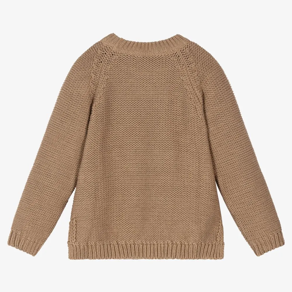 Beige Cotton Sweater for Girls.