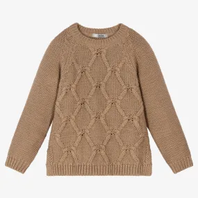 Beige Cotton Sweater for Girls.