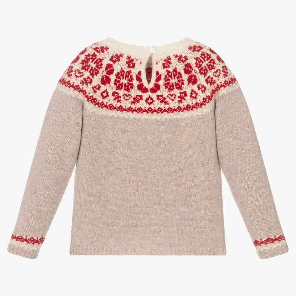 Beige Wool Sweater for Girls