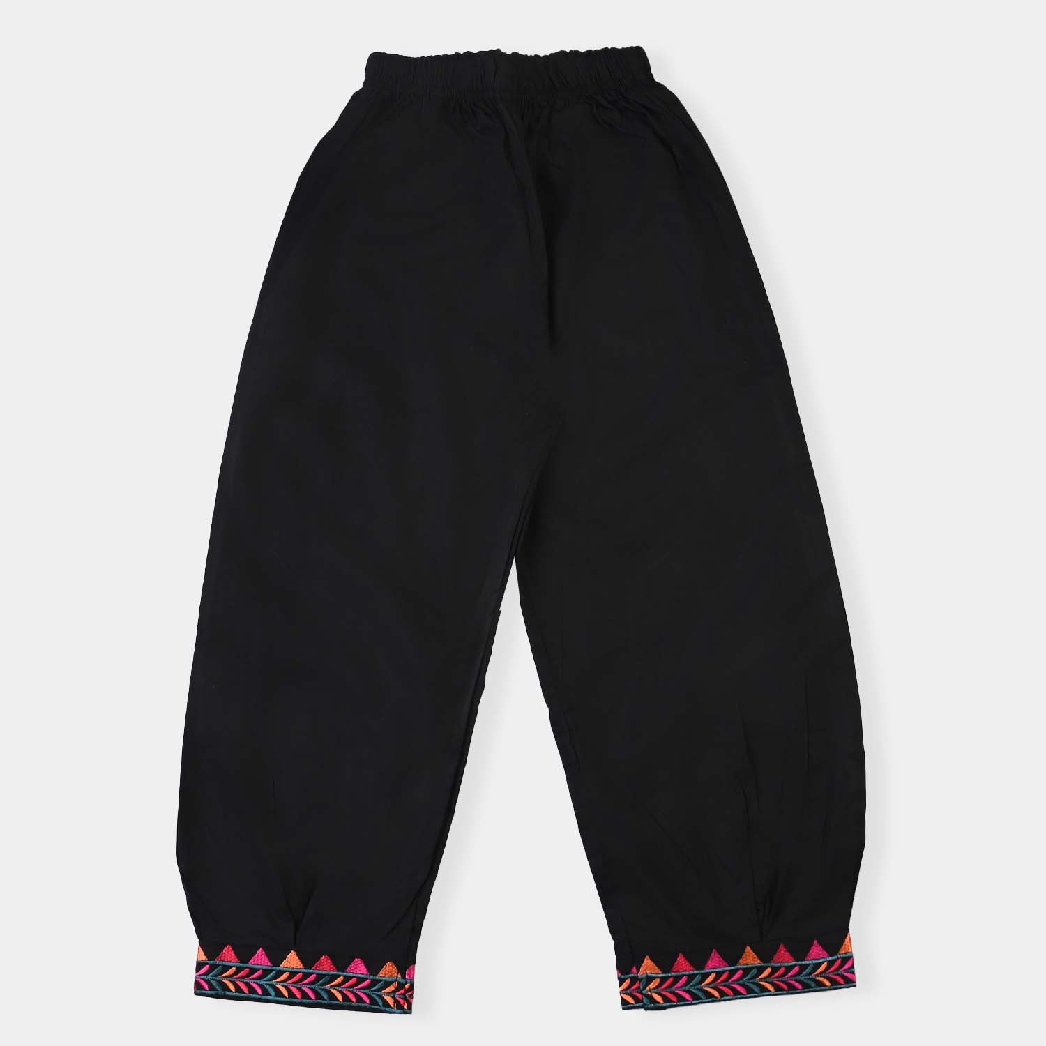 Girls Black Embroidered Cotton Pants