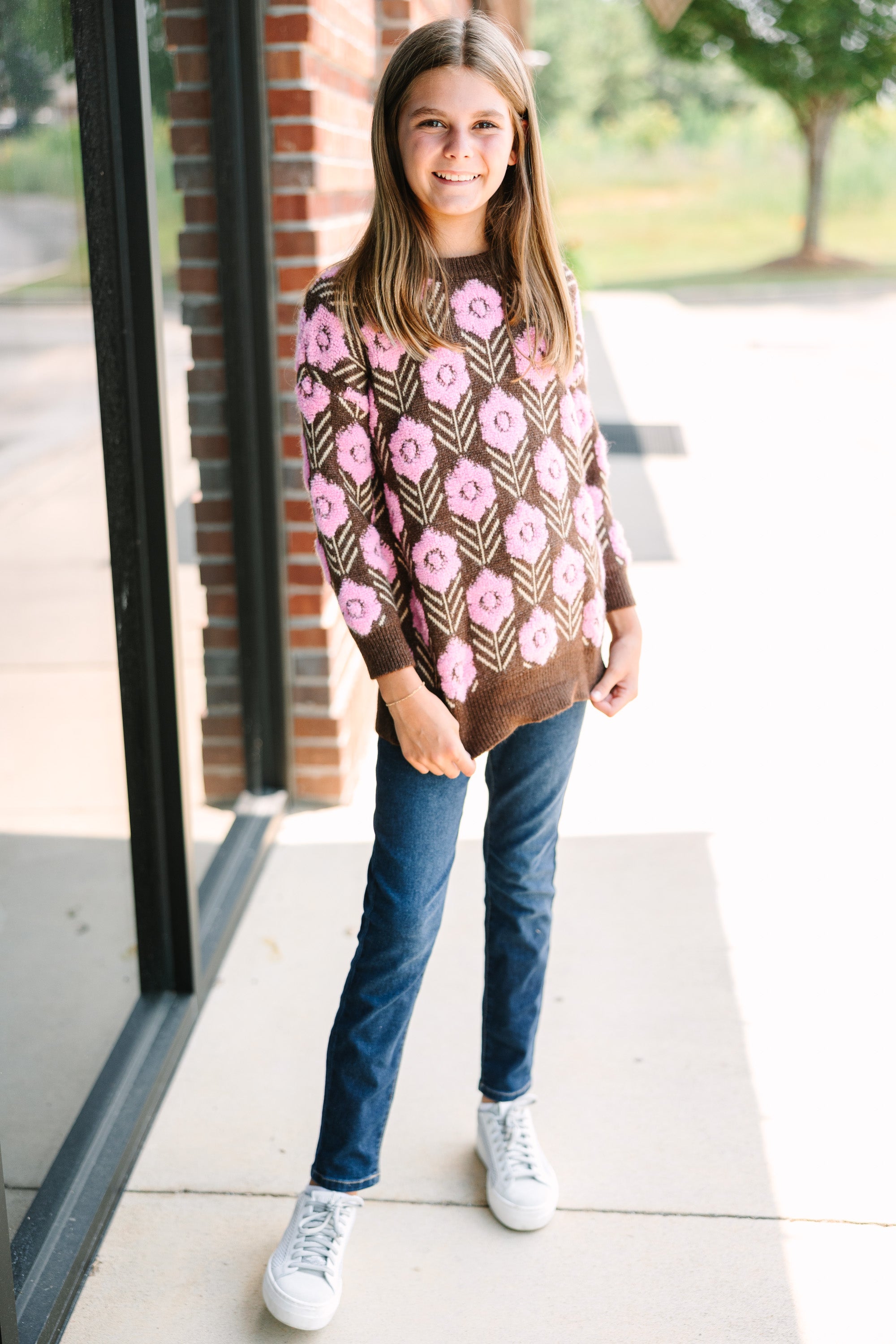 Girls Brown Mocha Floral Sweater - Always With You