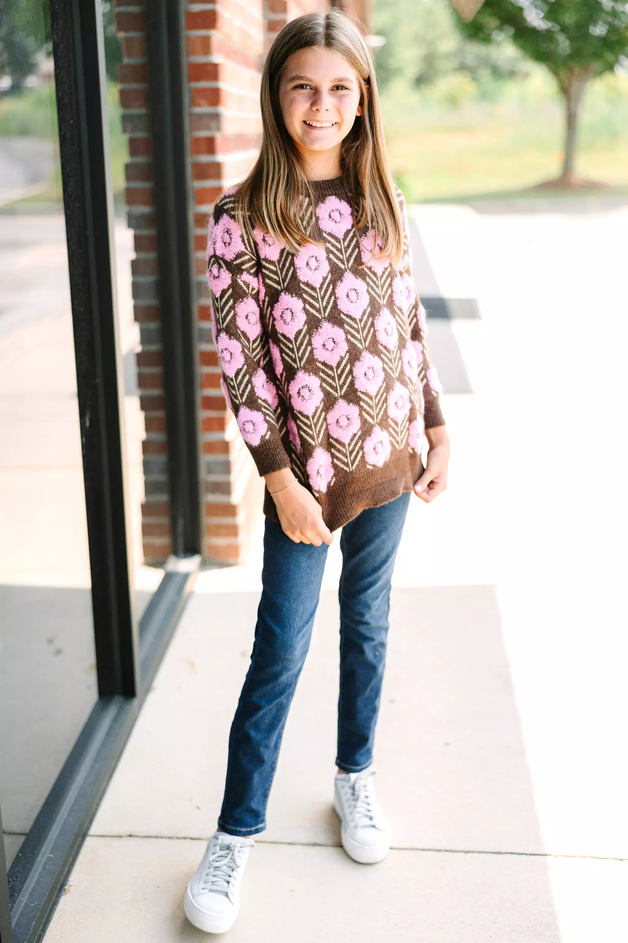 Girls Brown Mocha Floral Sweater - Always With You
