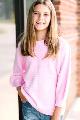 Girls Bubble Sleeve Sweater - Candy Pink 3/4 Sleeve