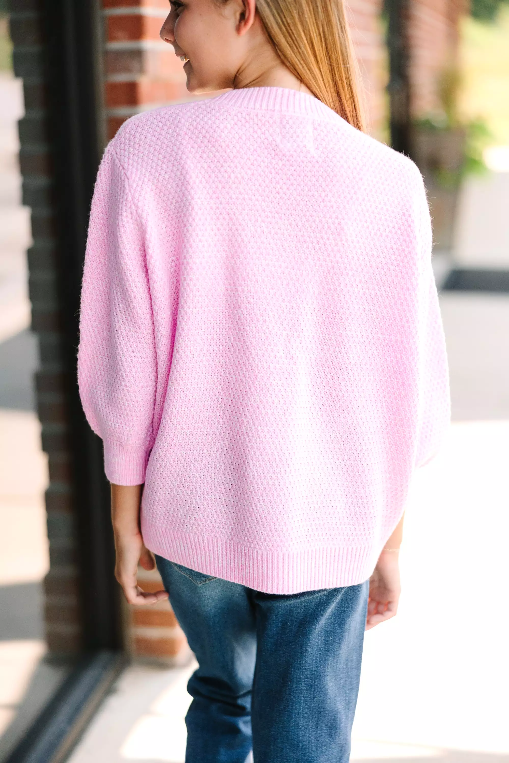 Girls Bubble Sleeve Sweater - Candy Pink 3/4 Sleeve