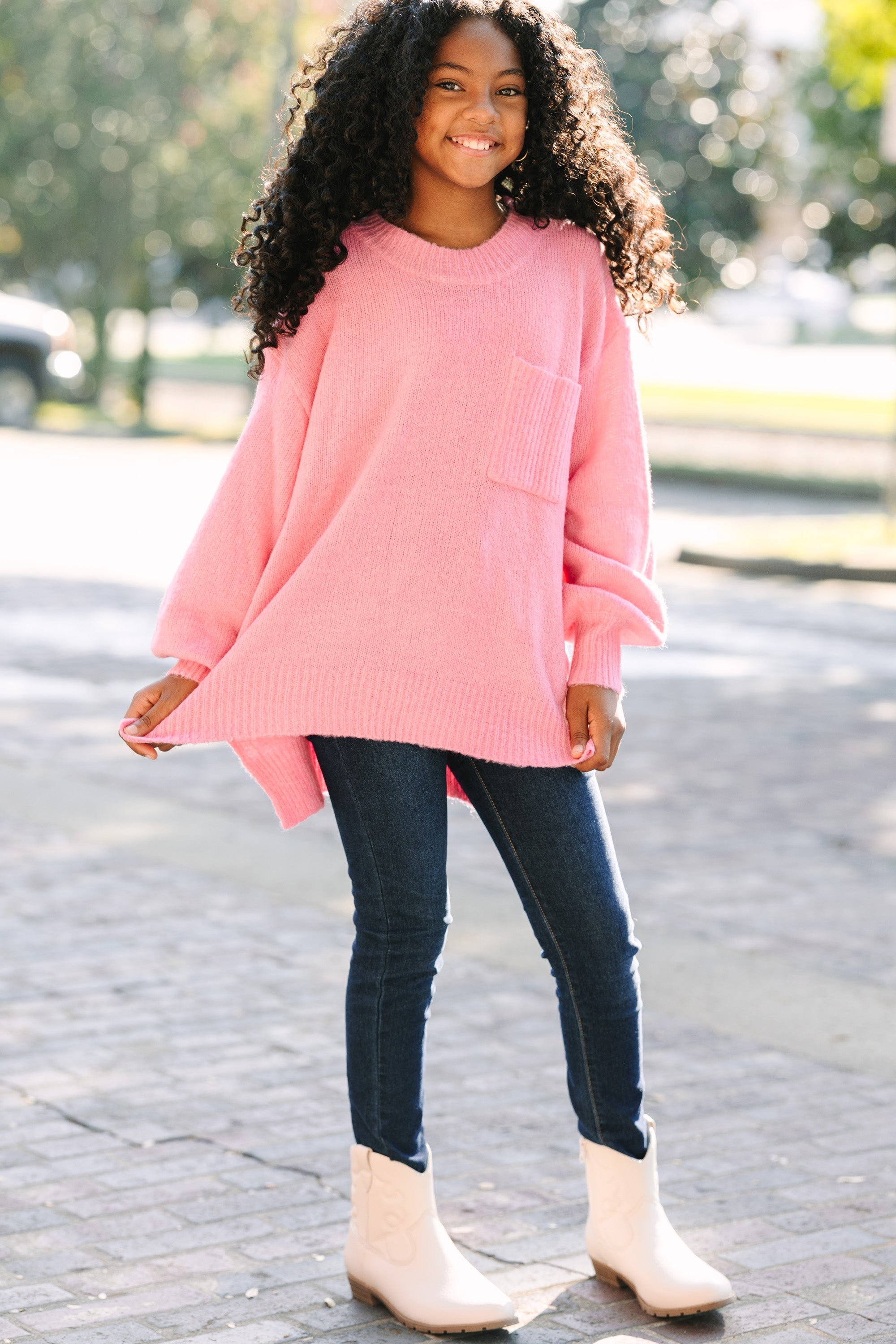 Girls Bubble Sleeve Sweater - Candy Pink