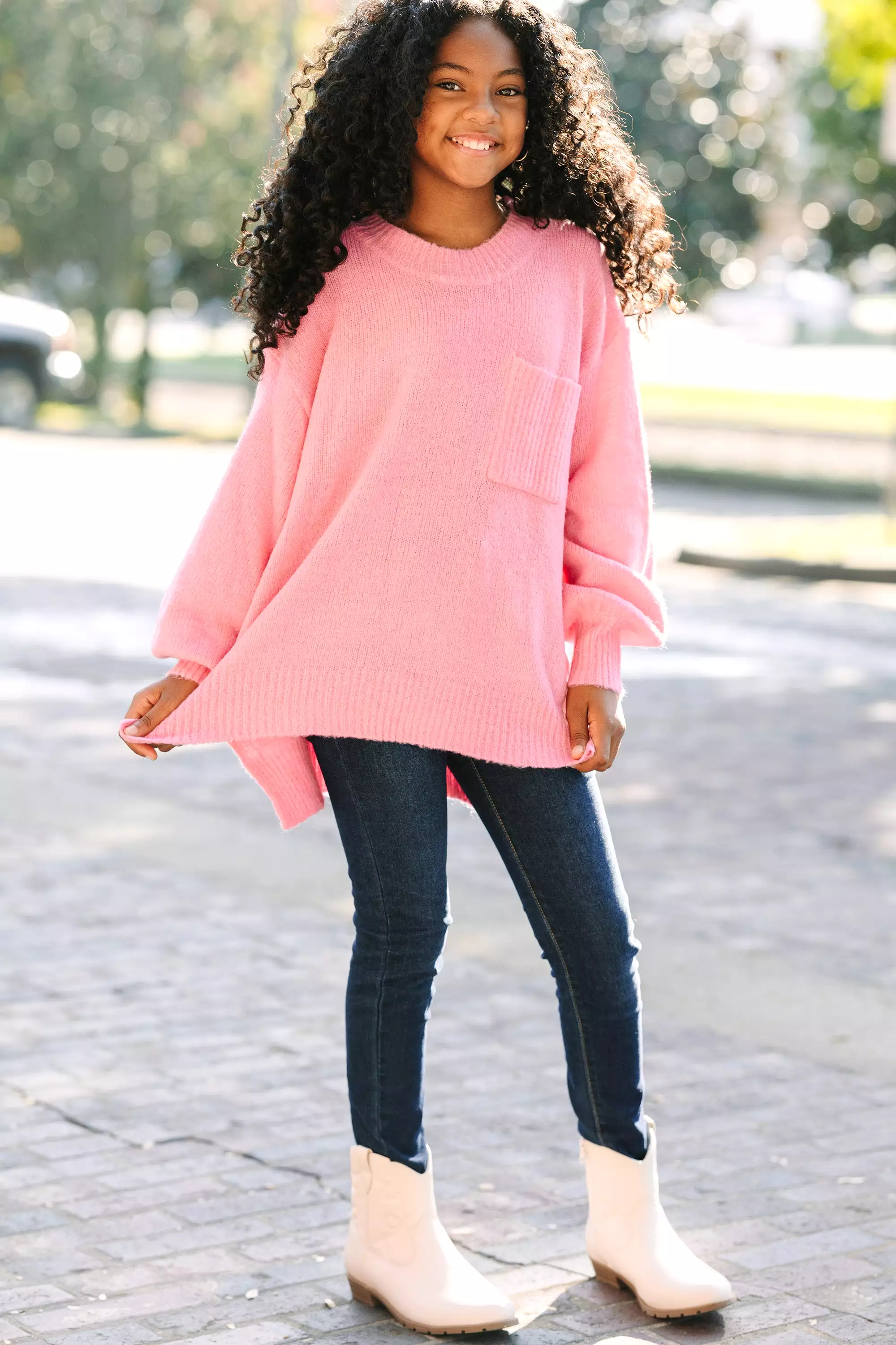 Girls Bubble Sleeve Sweater in Candy Pink - Shop Now!