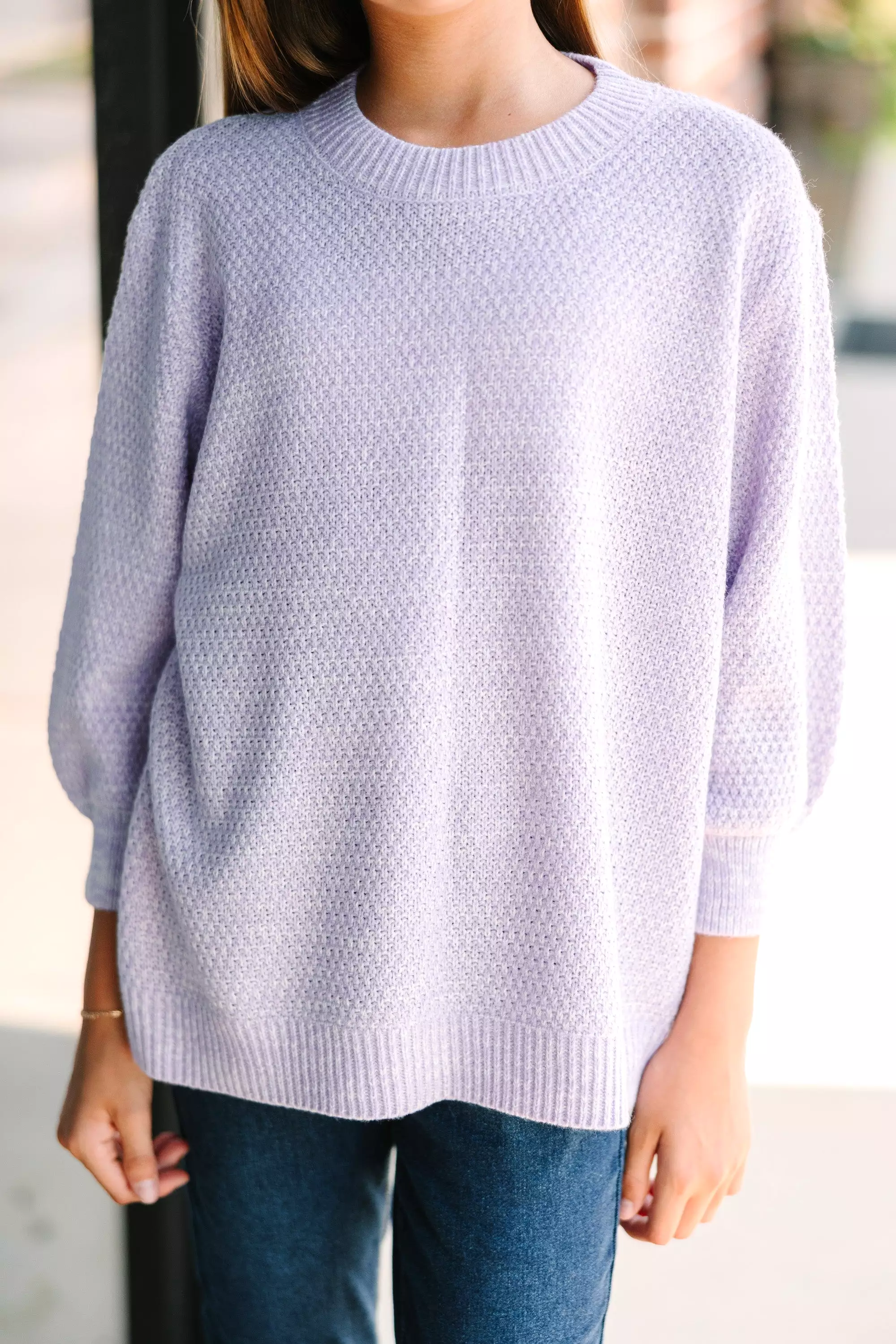 Girls Bubble Sleeve Sweater - Lavender Purple - 3/4 Sleeve