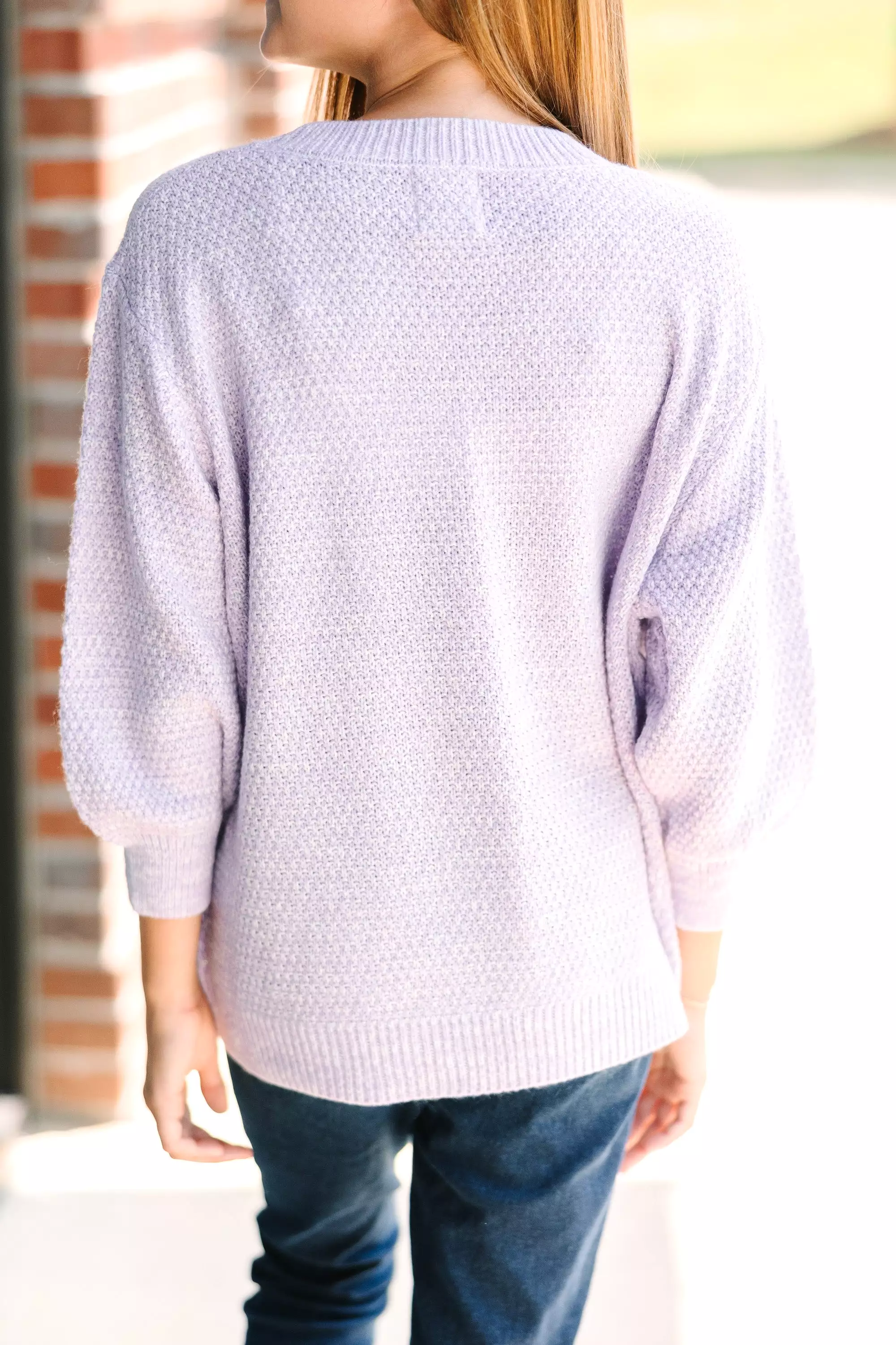 Girls Bubble Sleeve Sweater - Lavender Purple - 3/4 Sleeve