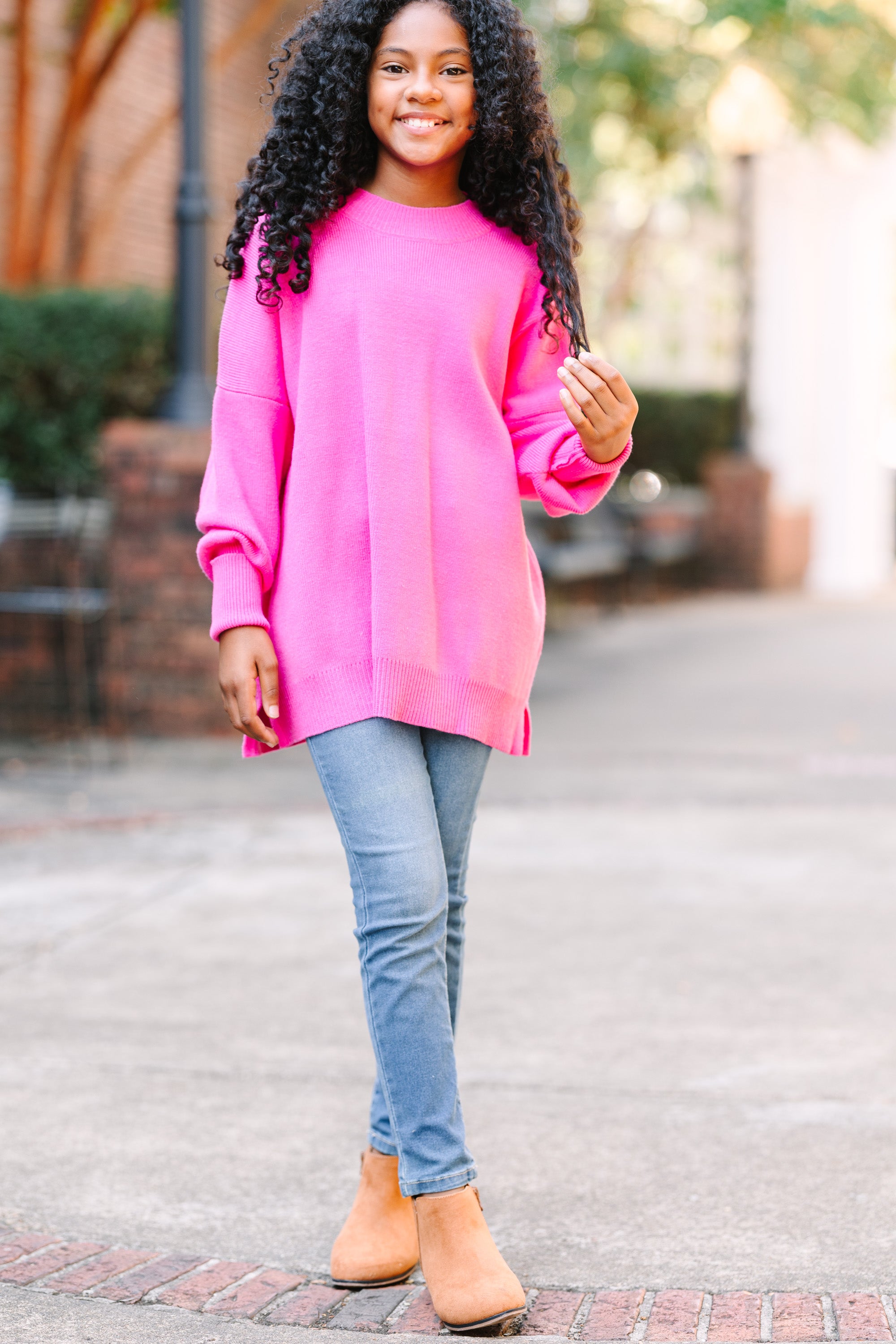 Girls Candy Pink Mock Neck Sweater