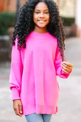 Girls Candy Pink Mock Neck Sweater