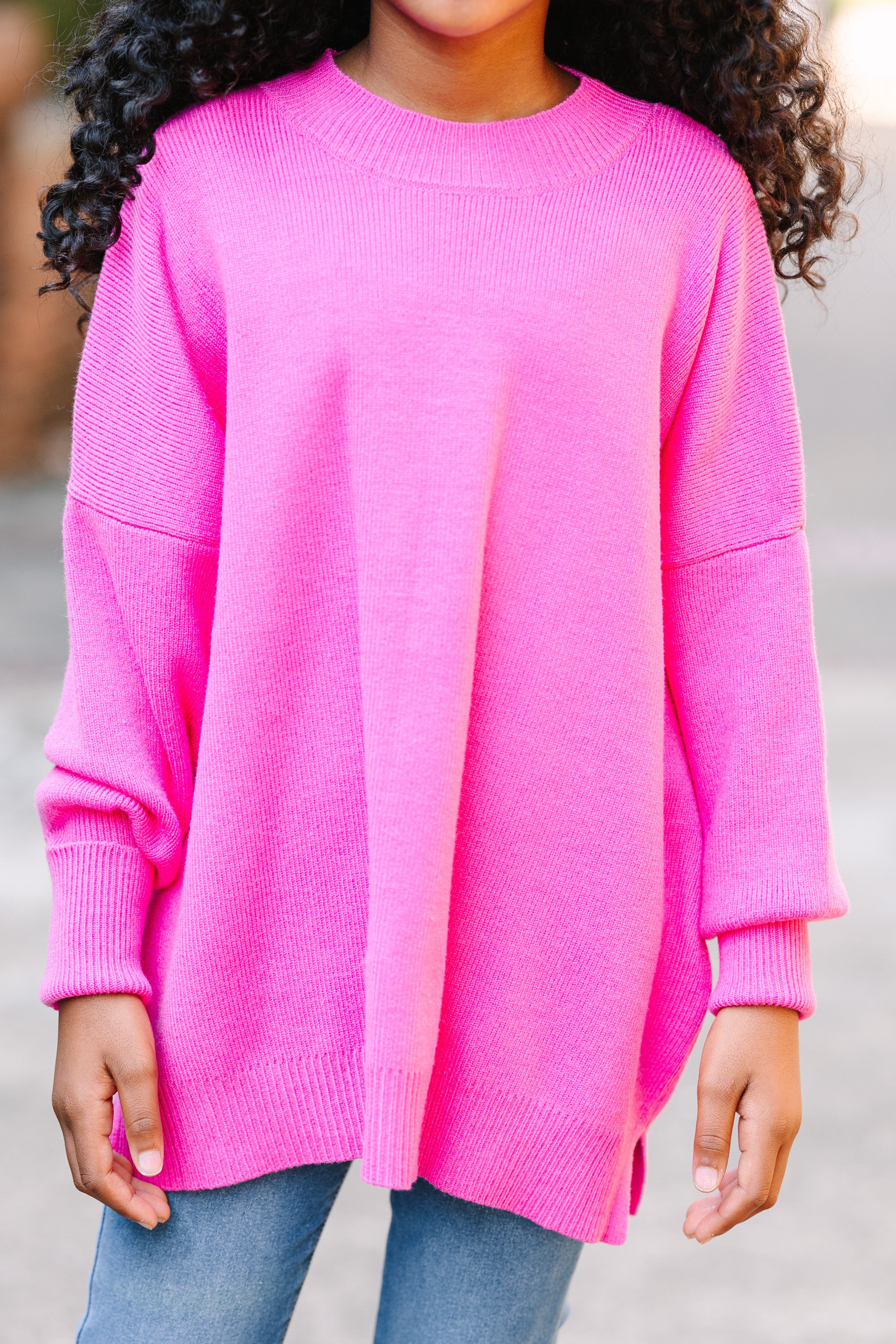 Girls Candy Pink Mock Neck Sweater