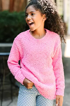 Girls Candy Pink Popcorn Knit Pullover Sweater - Shop Now