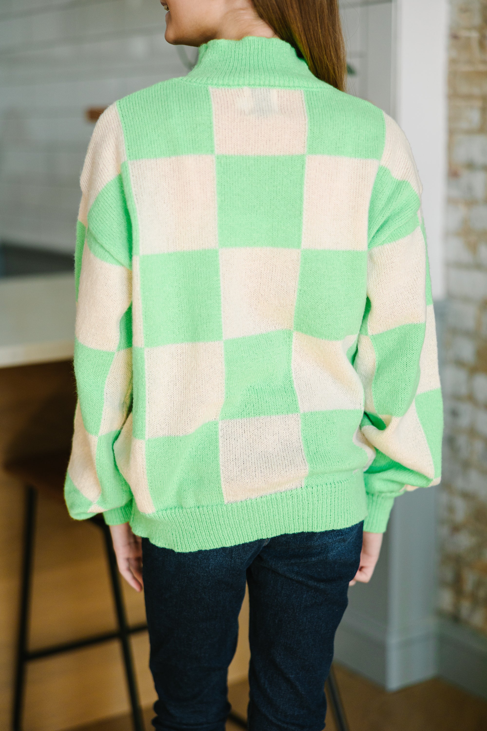 Girls Checkered Sweater - Lime Green - Better Together - Best Price