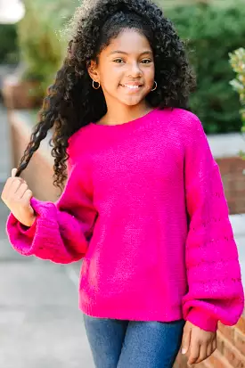 Girls' Close-Fitting Magenta Purple Textured Sweater