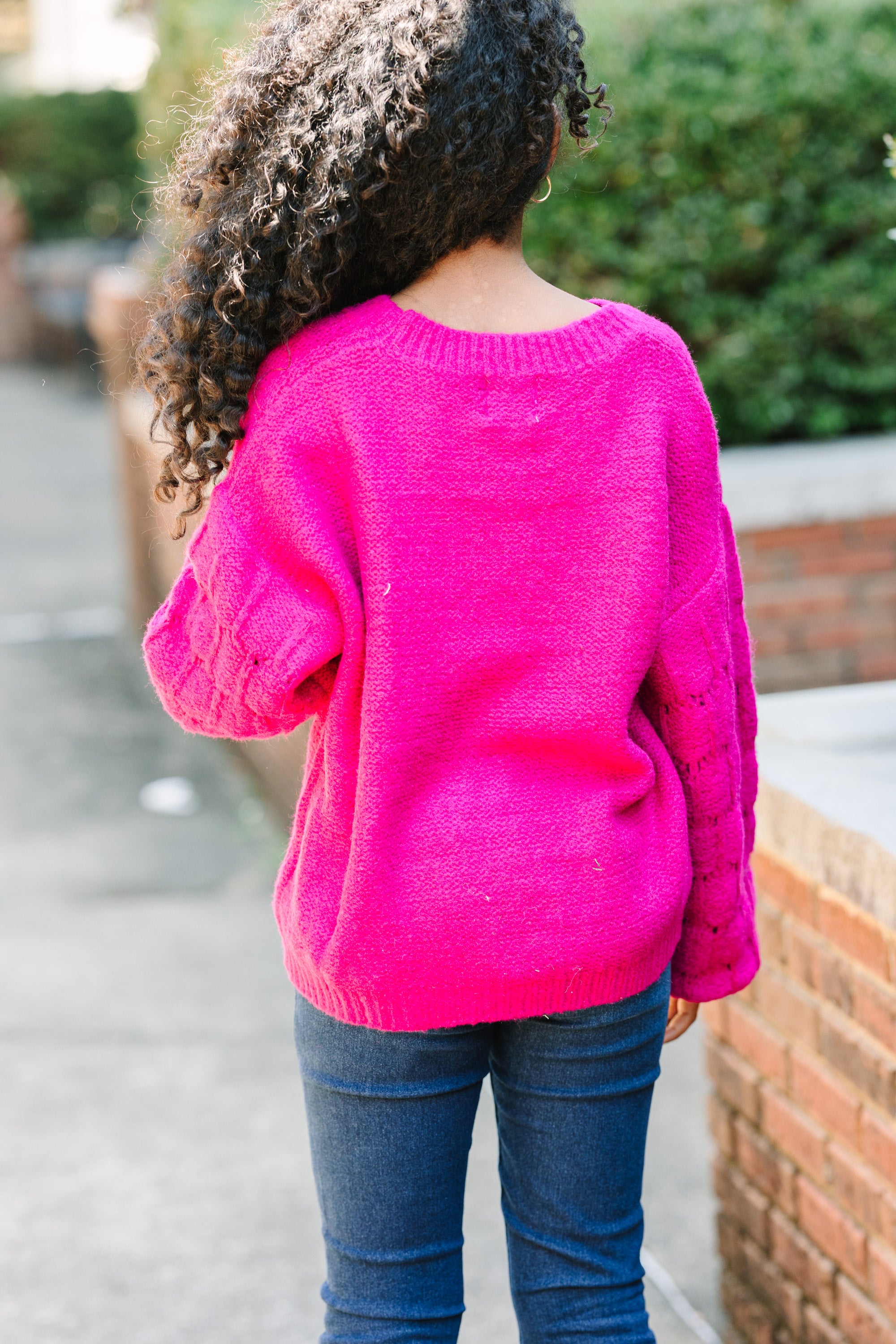 Girls' Close-Fitting Magenta Purple Textured Sweater