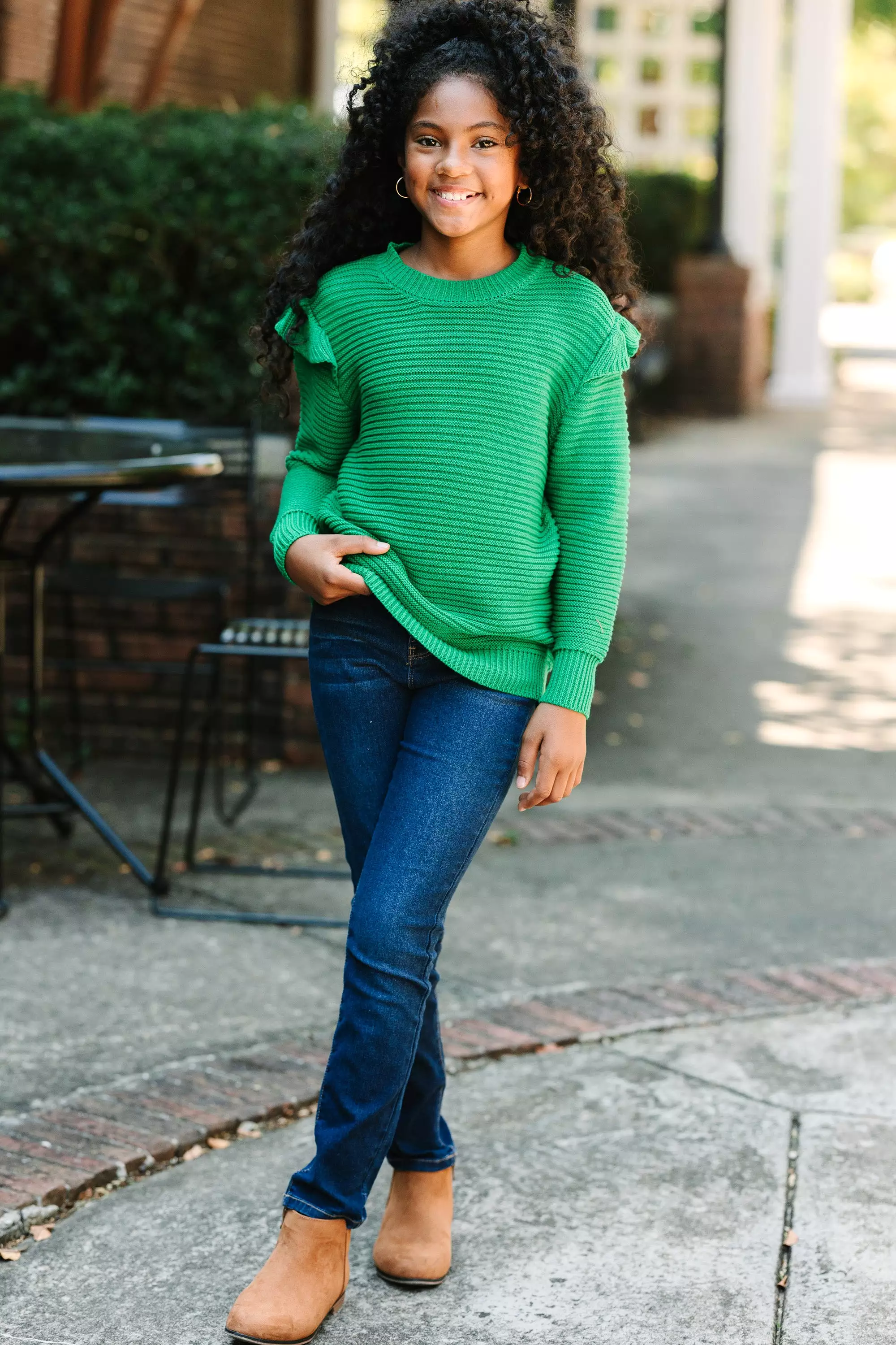 Girls: Emerald Green Ribbed Sweater - Wild About You | Shop Now