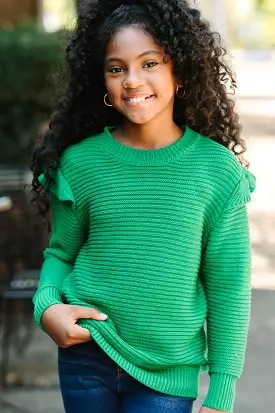 Girls: Emerald Green Ribbed Sweater - Wild About You | Shop Now