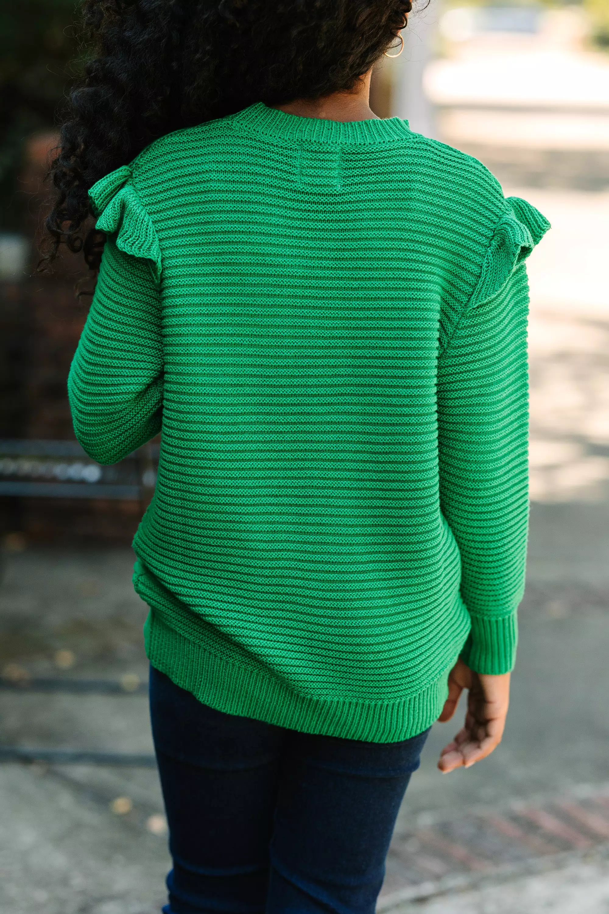 Girls: Emerald Green Ribbed Sweater - Wild About You | Shop Now