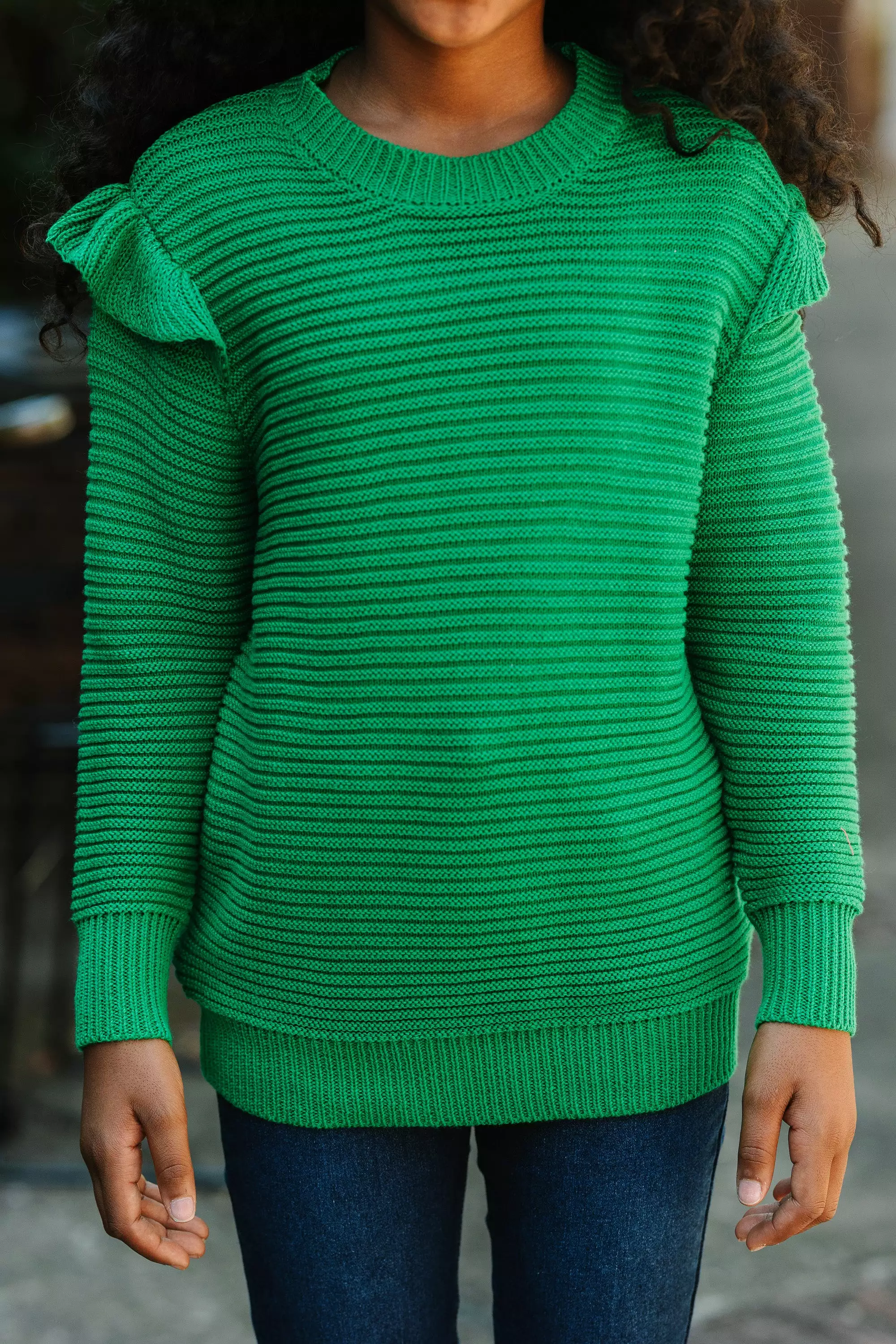 Girls: Emerald Green Ribbed Sweater - Wild About You | Shop Now