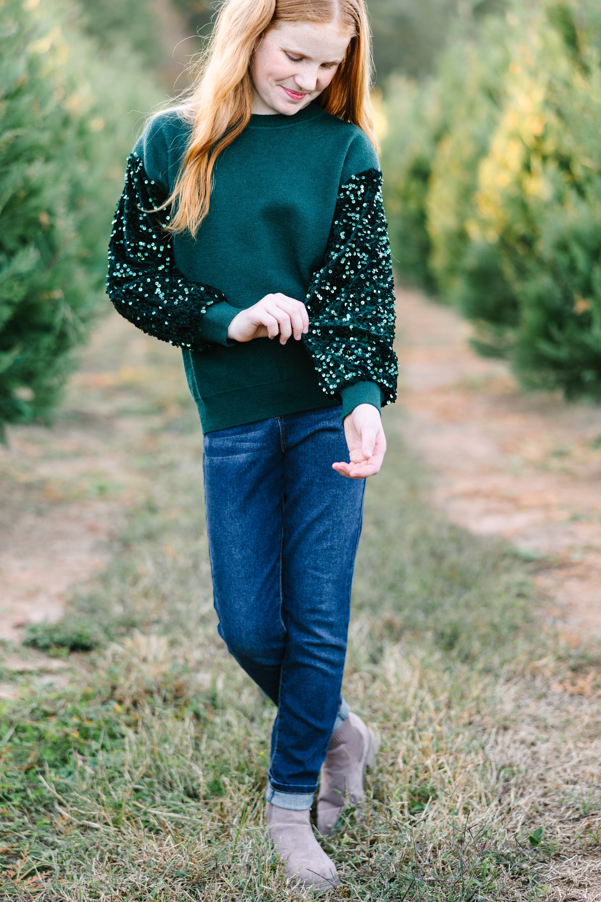 Girls' Emerald Green Sequin Sweater - Don't Think Twice