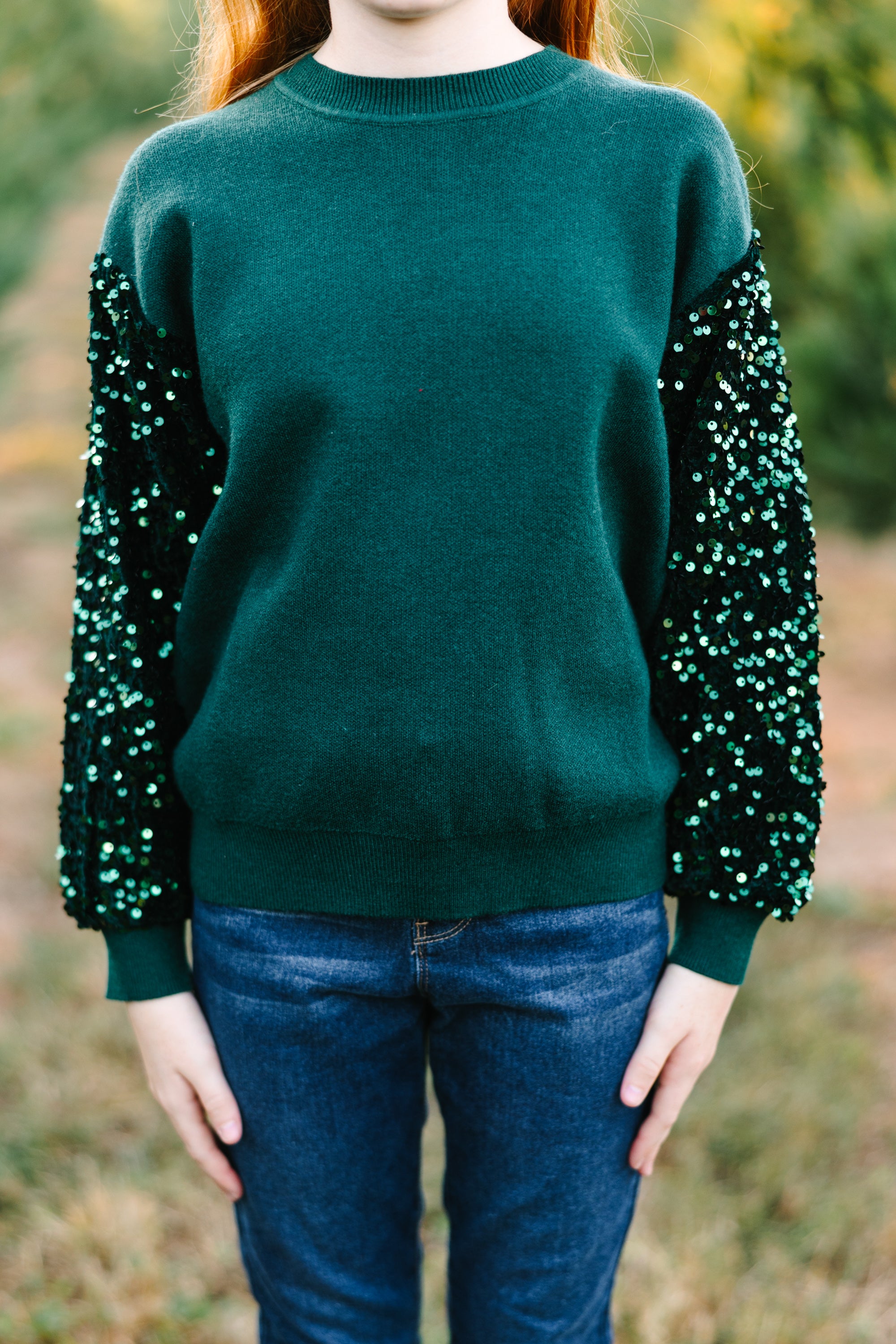 Girls' Emerald Green Sequin Sweater - Don't Think Twice