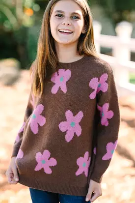 Girls Fun Brown Floral Sweater