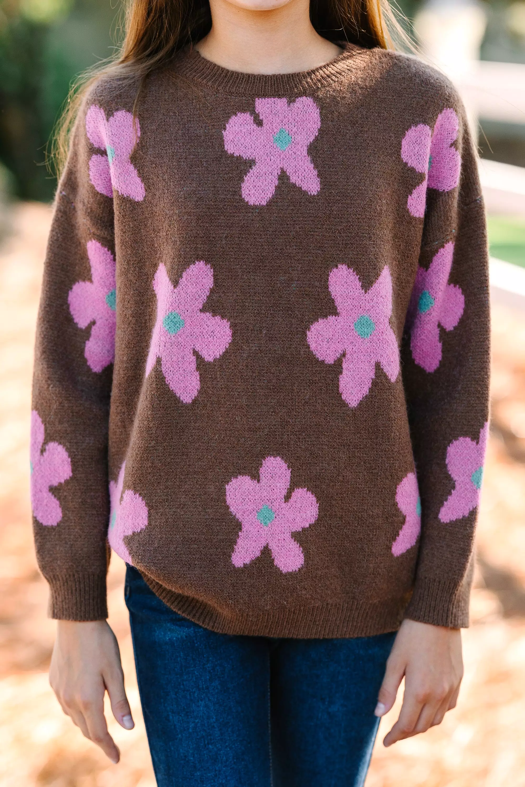 Girls Fun Brown Floral Sweater