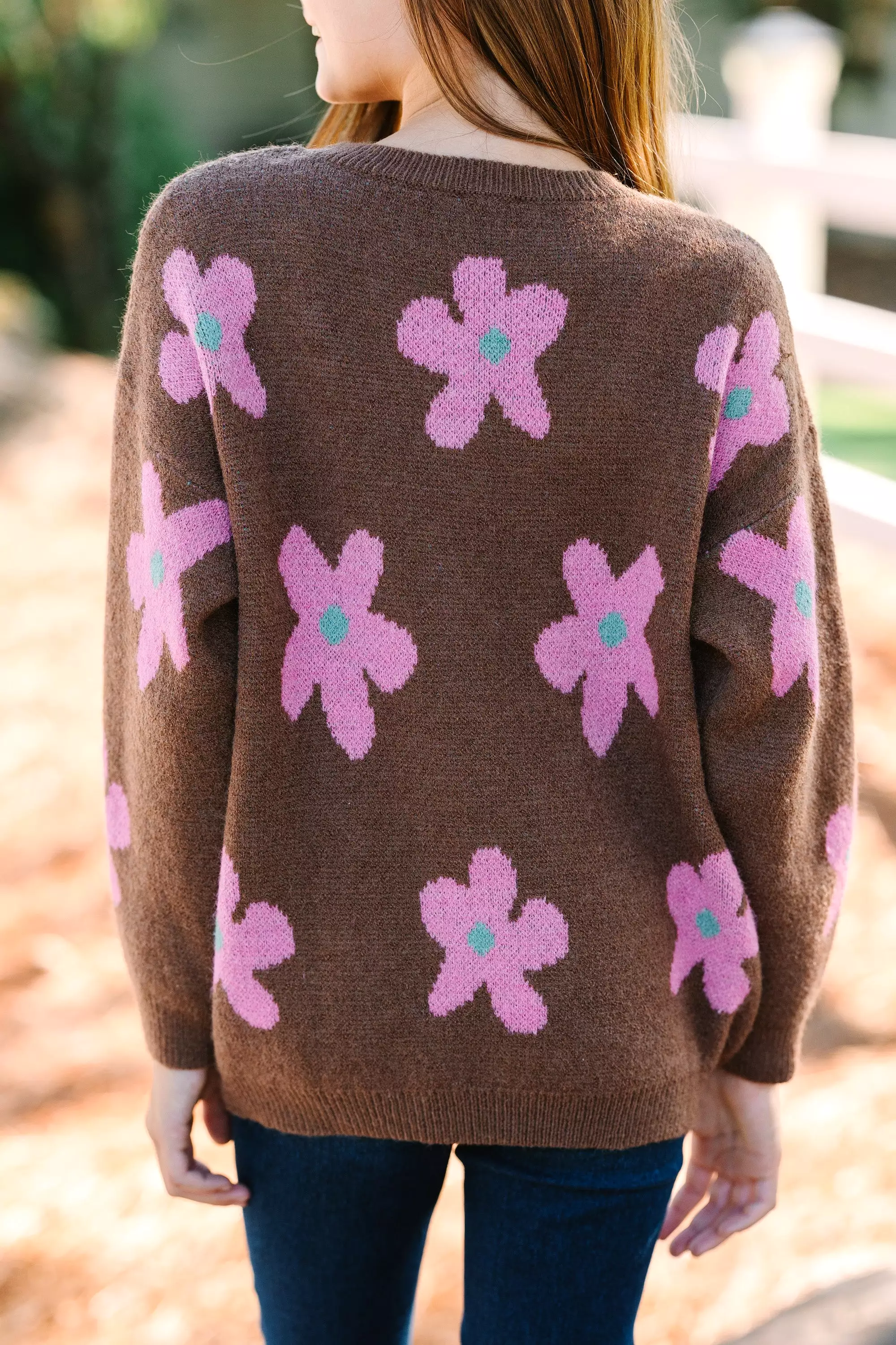 Girls Fun Brown Floral Sweater