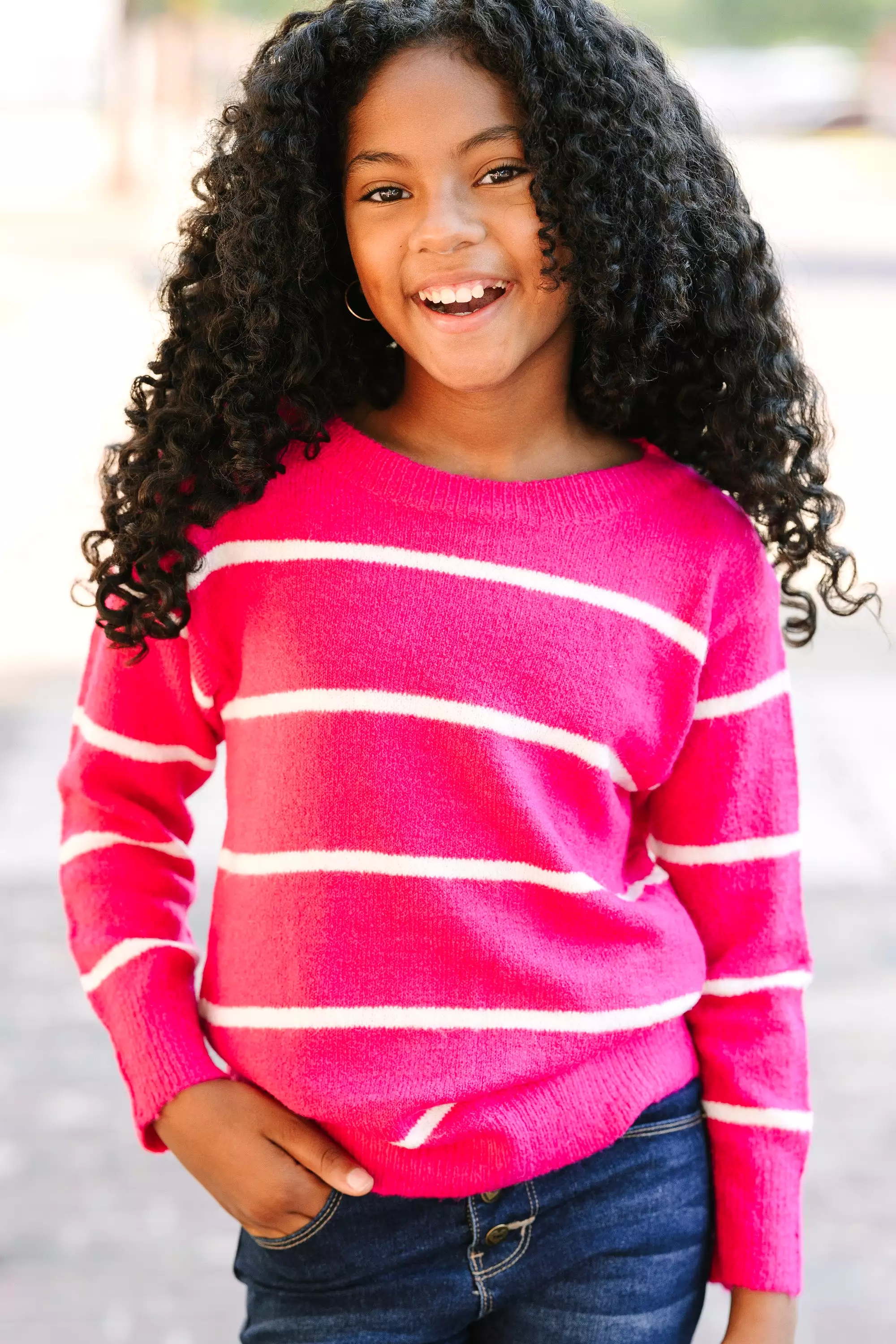 Girls Fun Pink Striped Sweater | Exclusive Collection