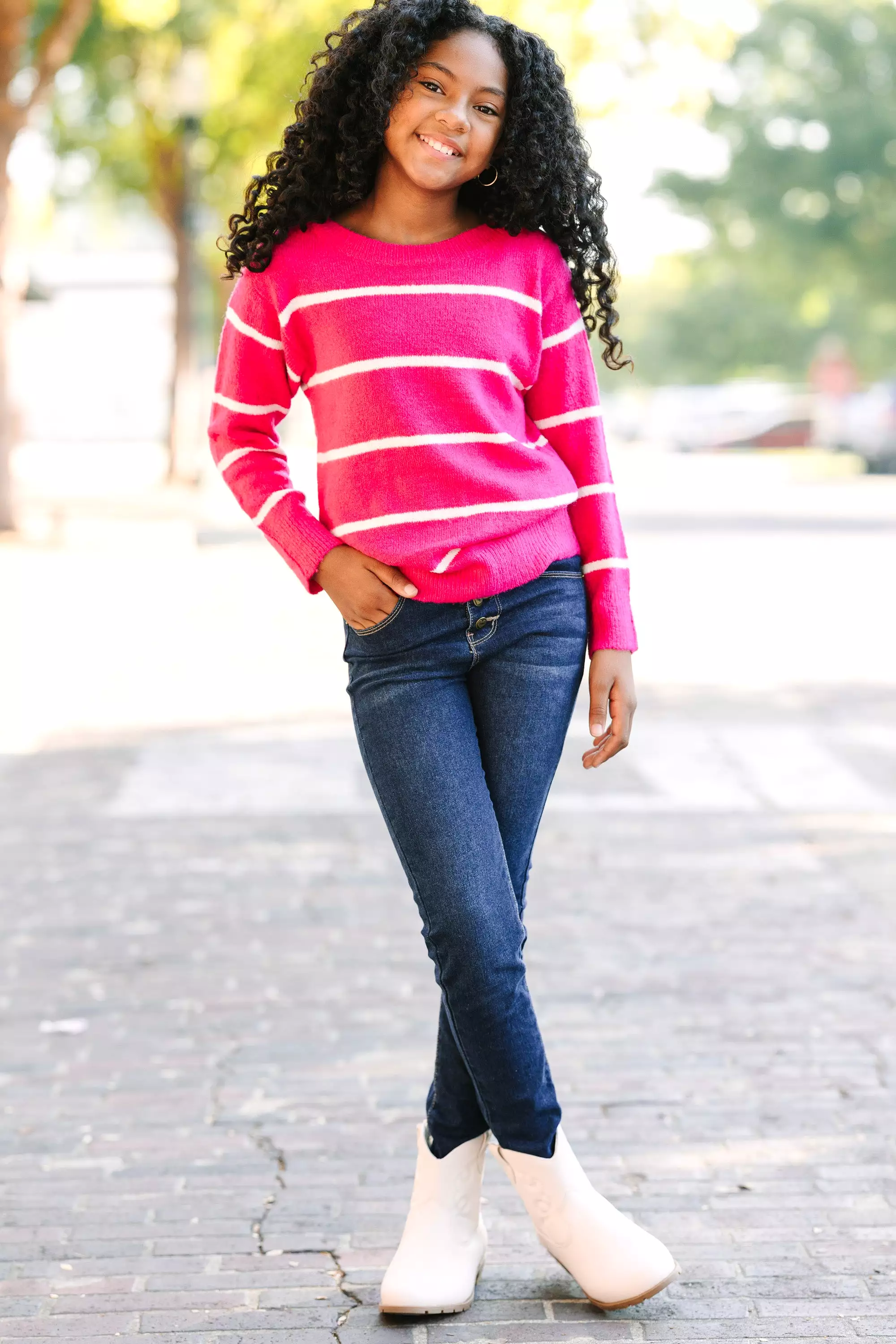 Girls Fun Pink Striped Sweater | Exclusive Collection