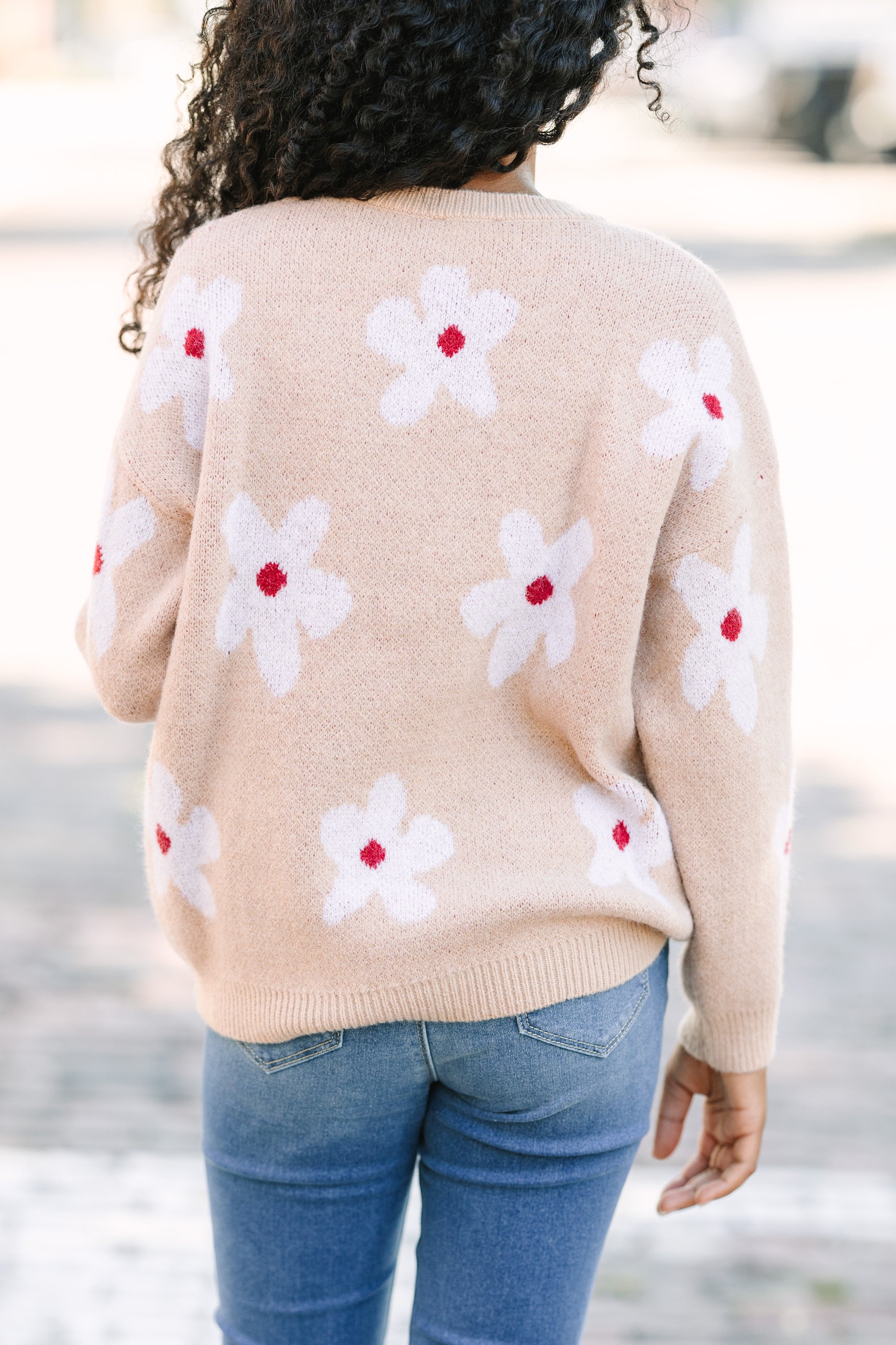 Girls' Fun Sand Brown Floral Sweater