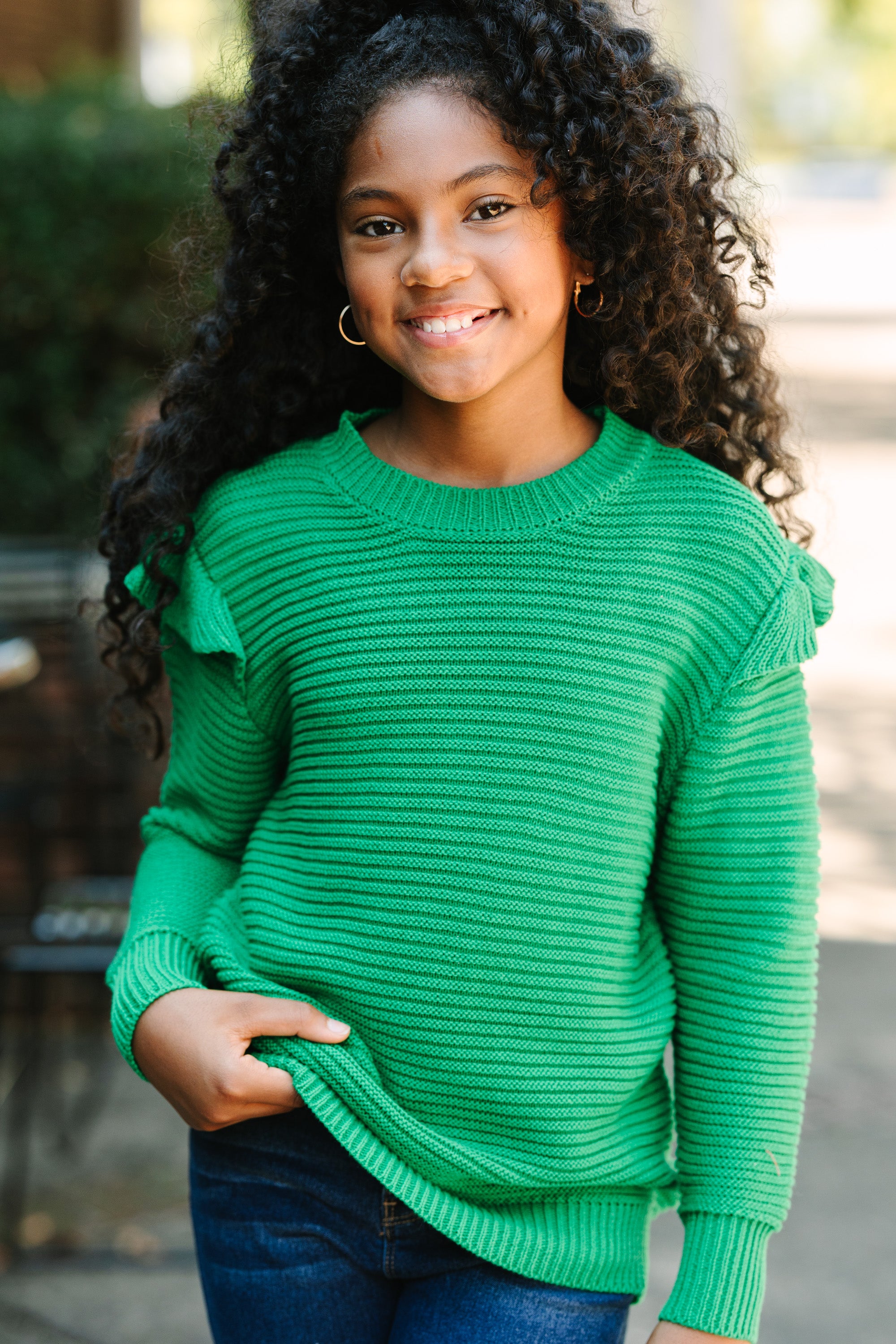 Girls Green Ribbed Sweater