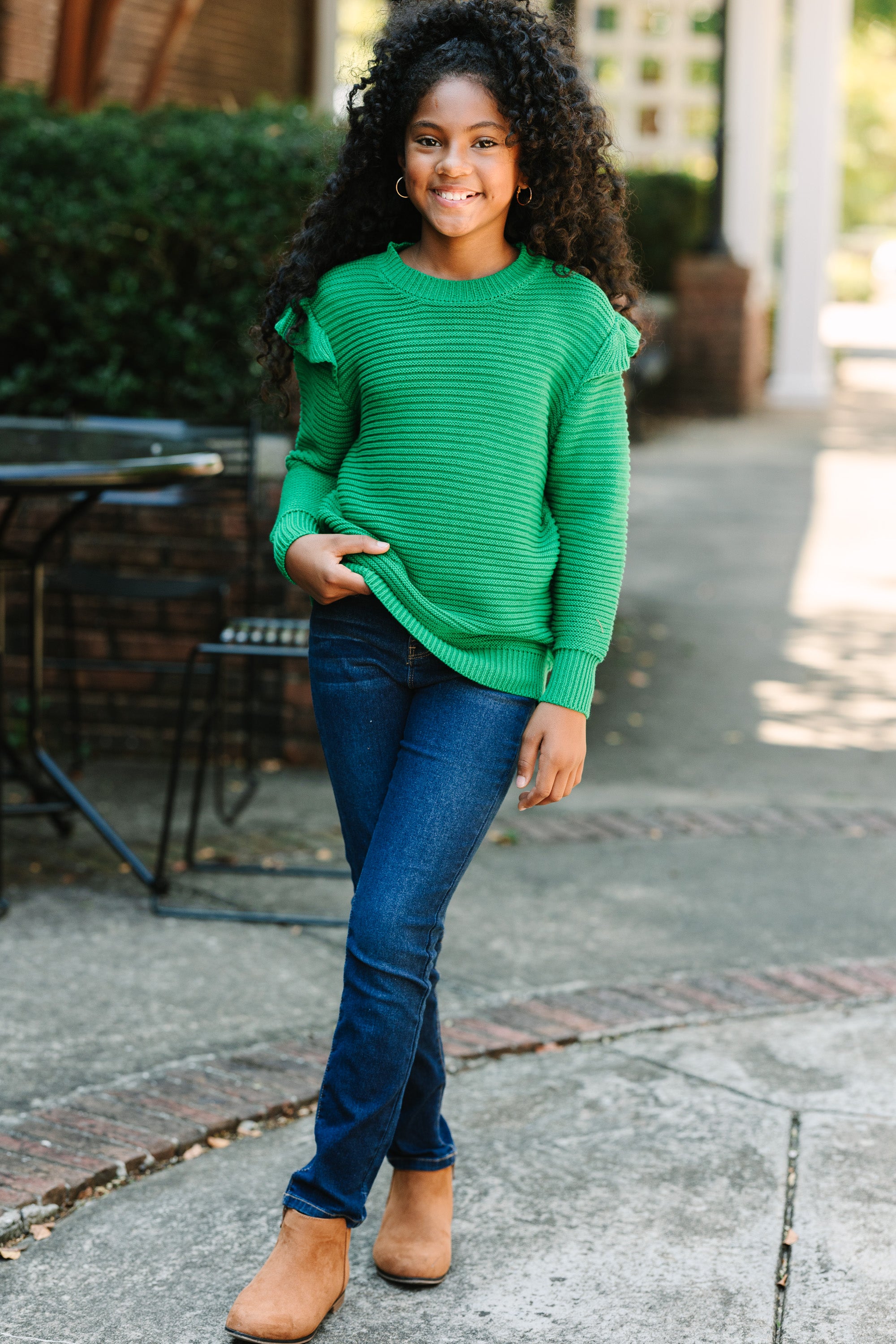 Girls Green Ribbed Sweater