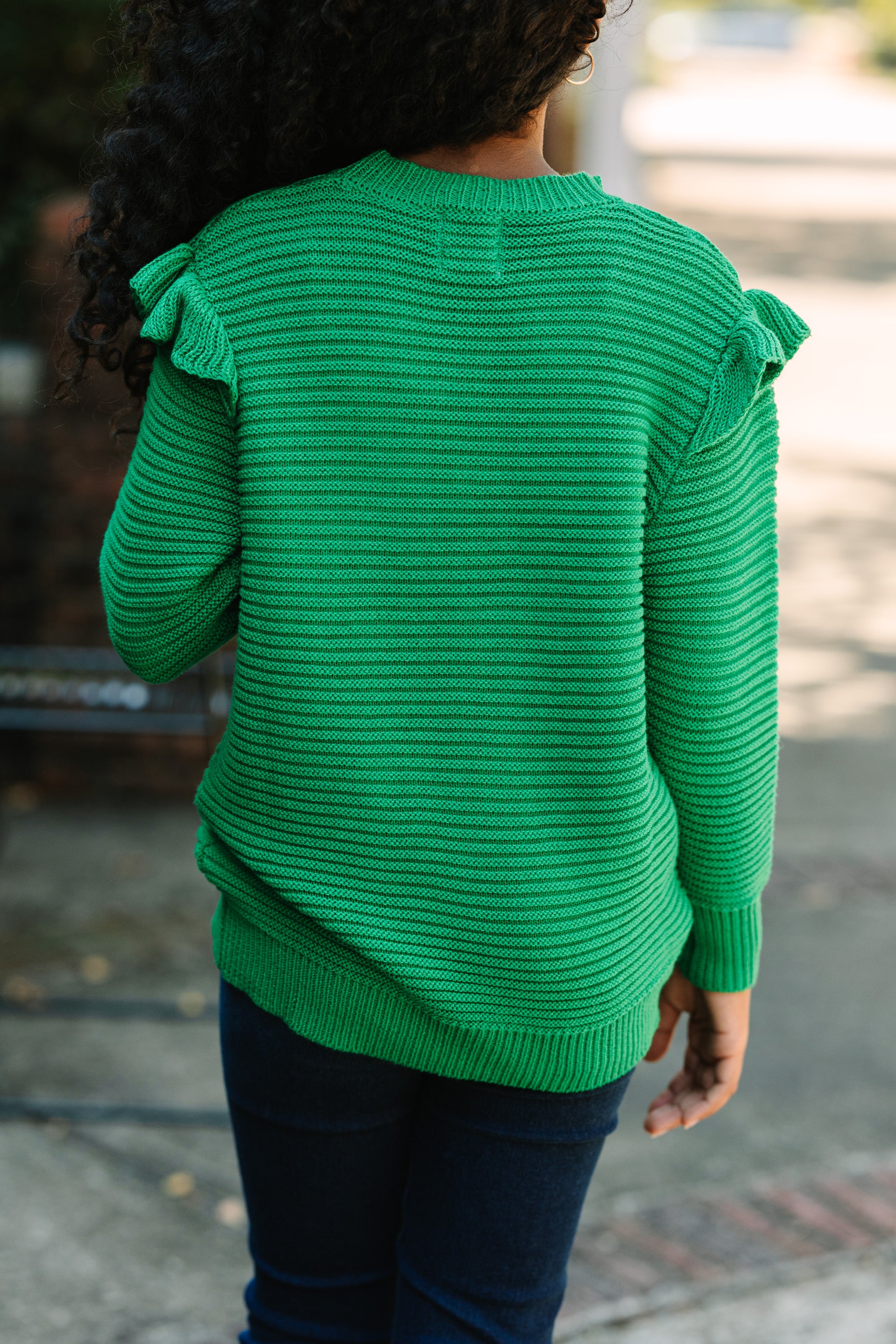 Girls Green Ribbed Sweater