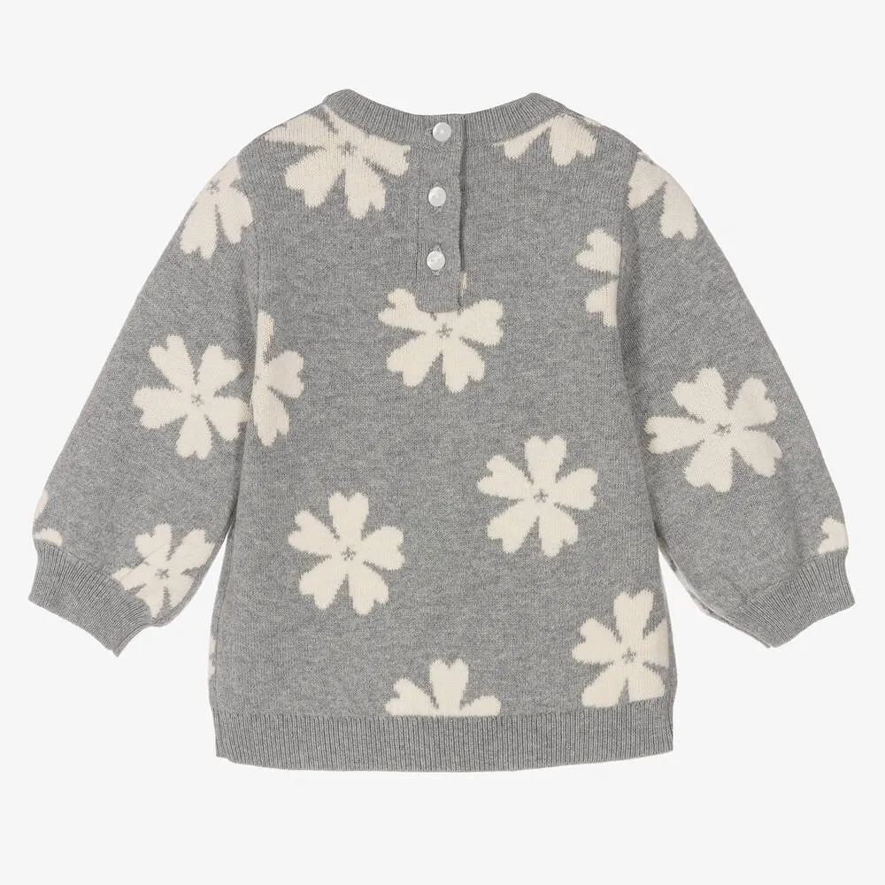 Grey Floral Knit Sweater for Girls