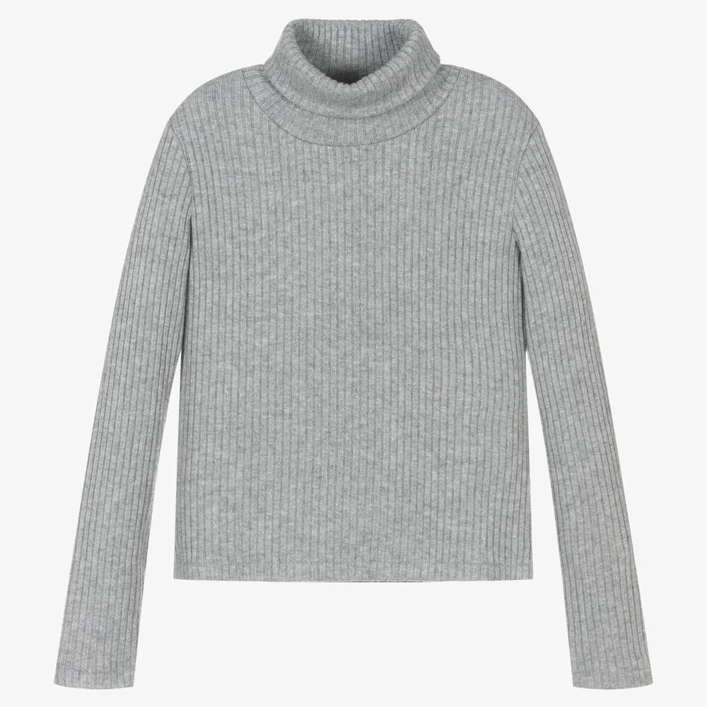 Women's Gray Ribbed Turtleneck Sweater