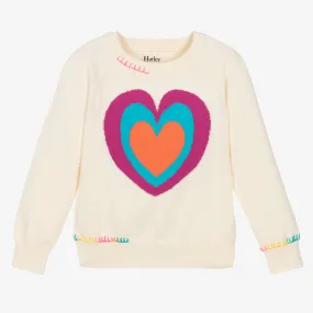 Ivory Cotton Heart Sweater for Girls