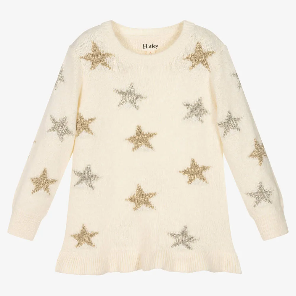 Ivory Knit Star Sweater for Girls