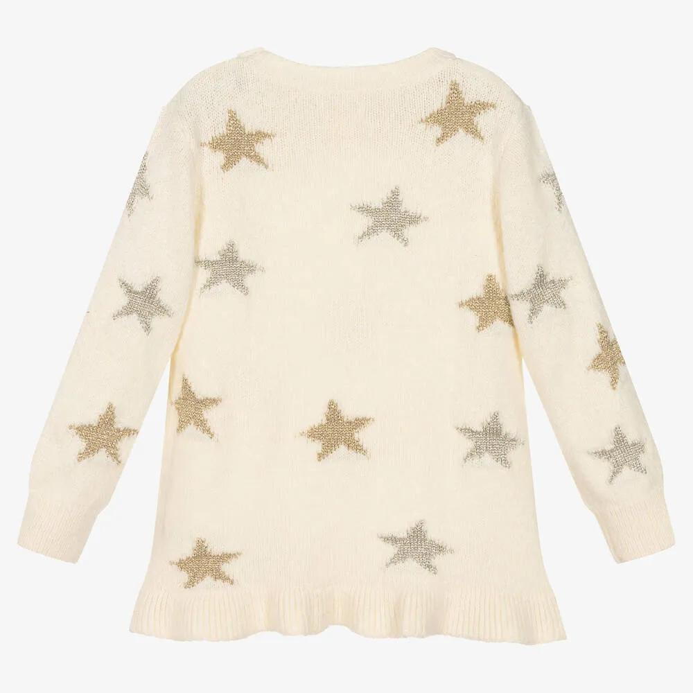 Ivory Knit Star Sweater for Girls