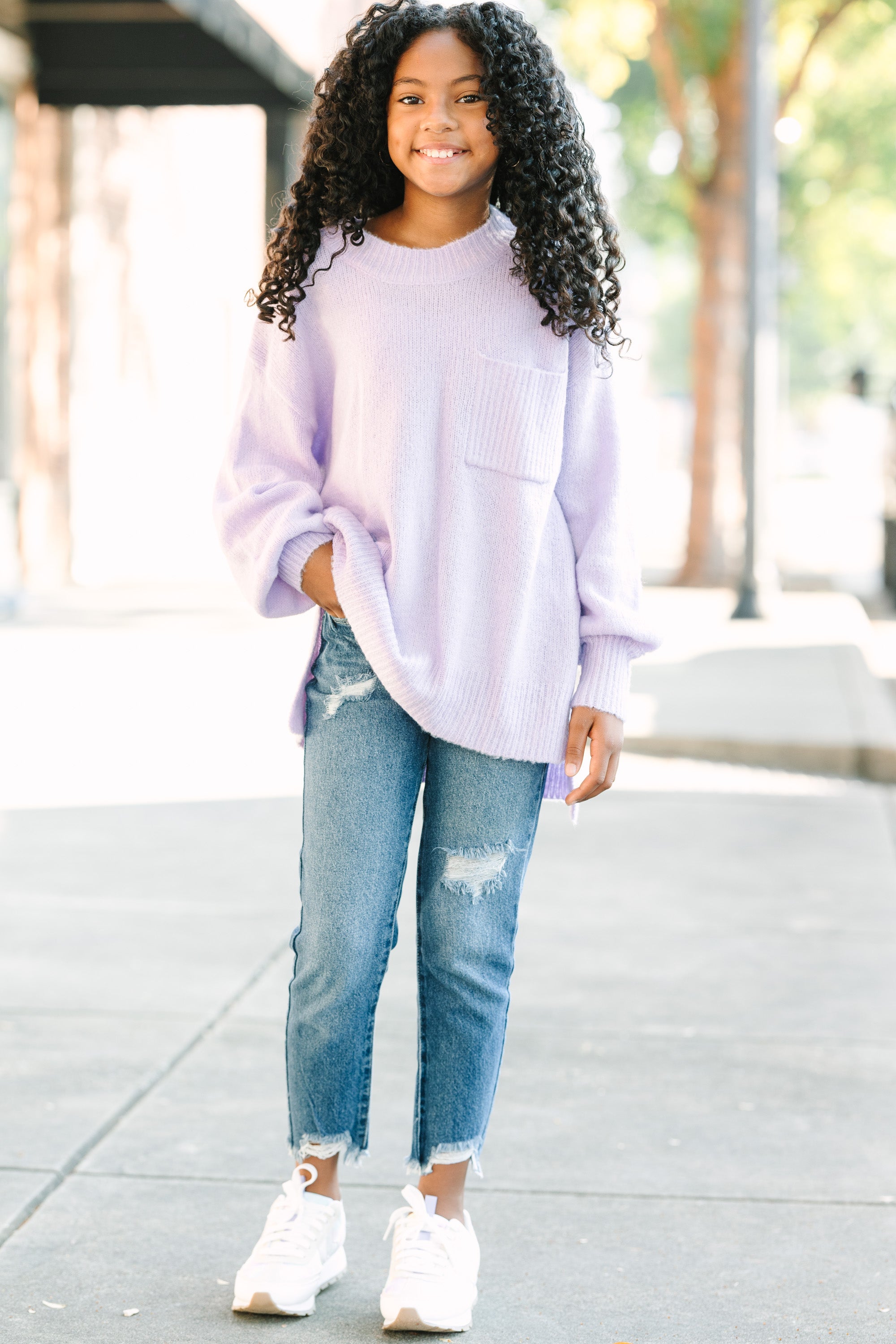 Girls Lavender Purple Bubble Sleeve Sweater - Shop Now