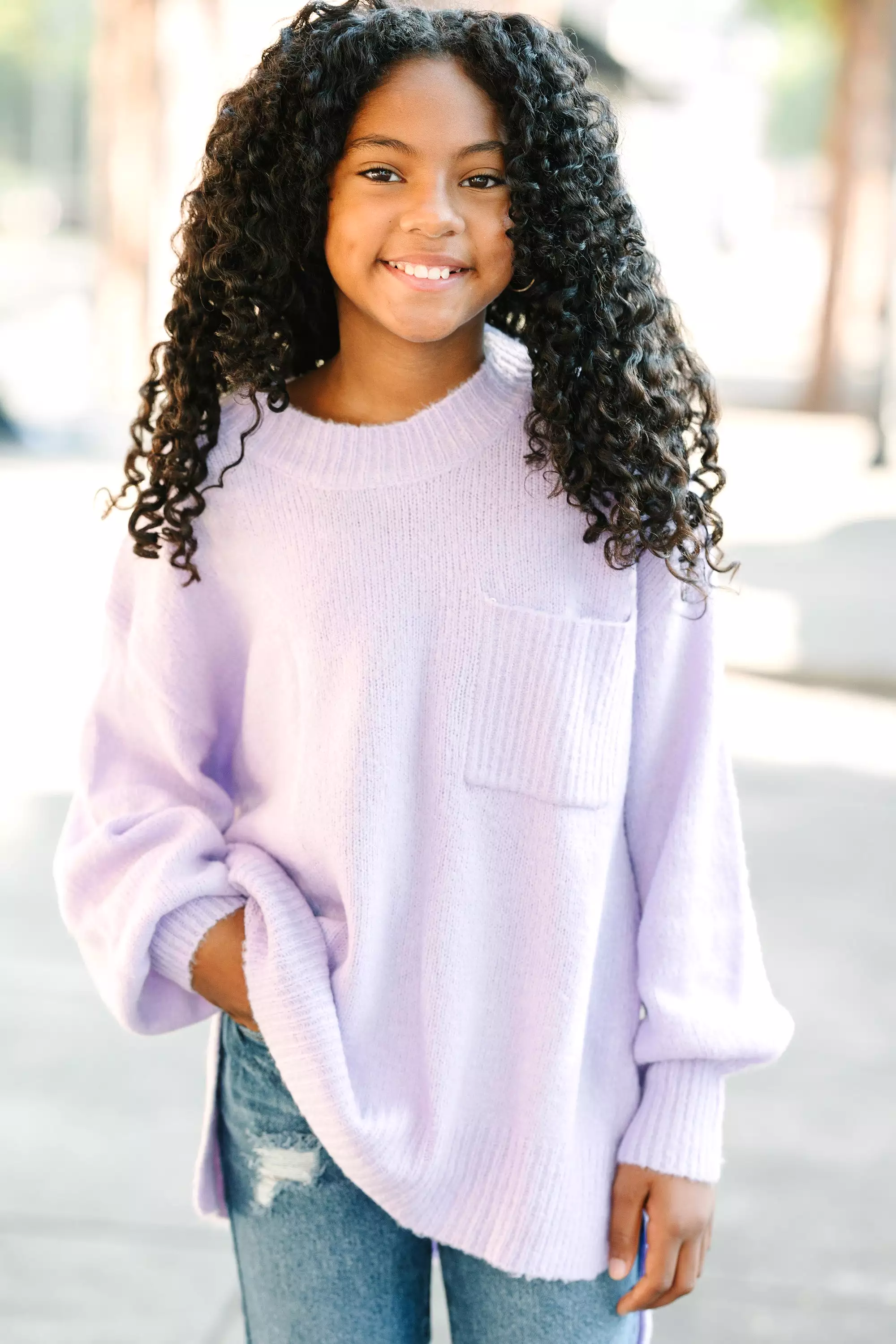 Girls Lavender Purple Bubble Sleeve Sweater: Shop Now