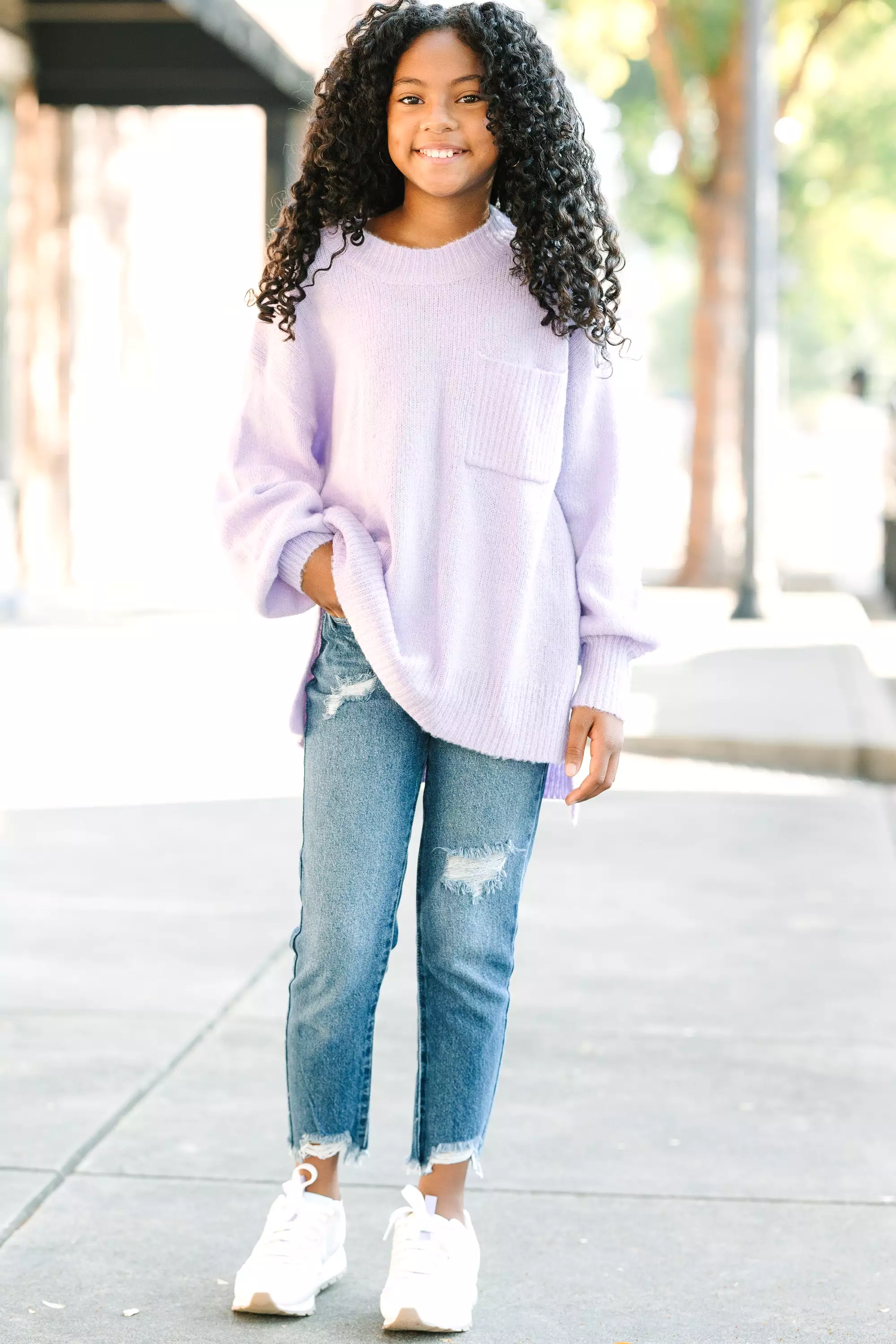 Girls Lavender Purple Bubble Sleeve Sweater: Shop Now