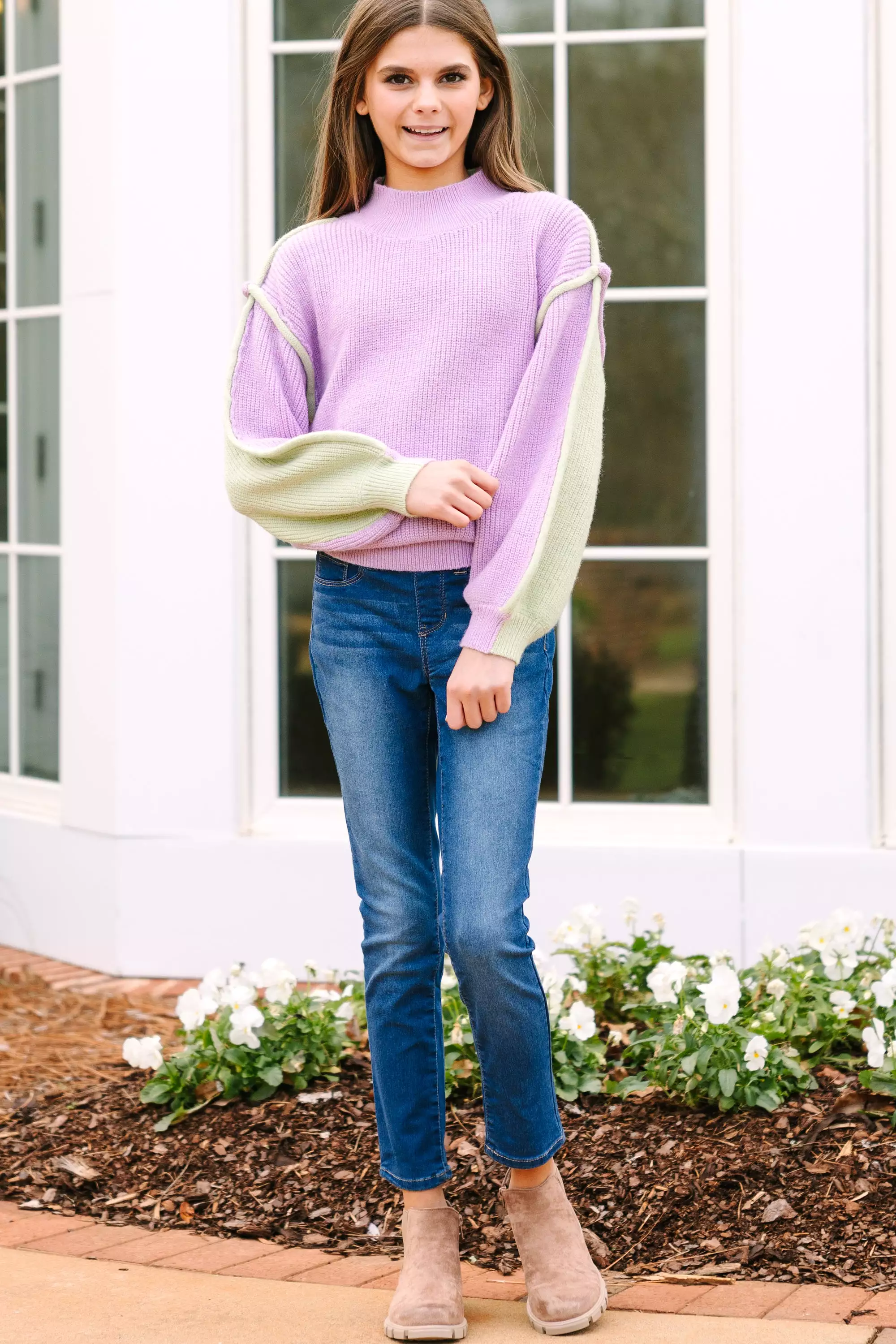 Girls Lavender Purple Colorblock Sweater