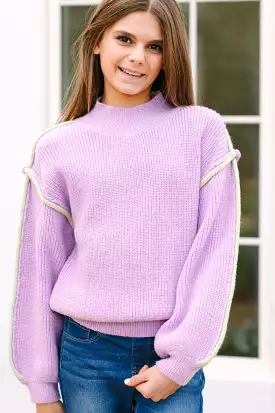 Girls Lavender Purple Colorblock Sweater