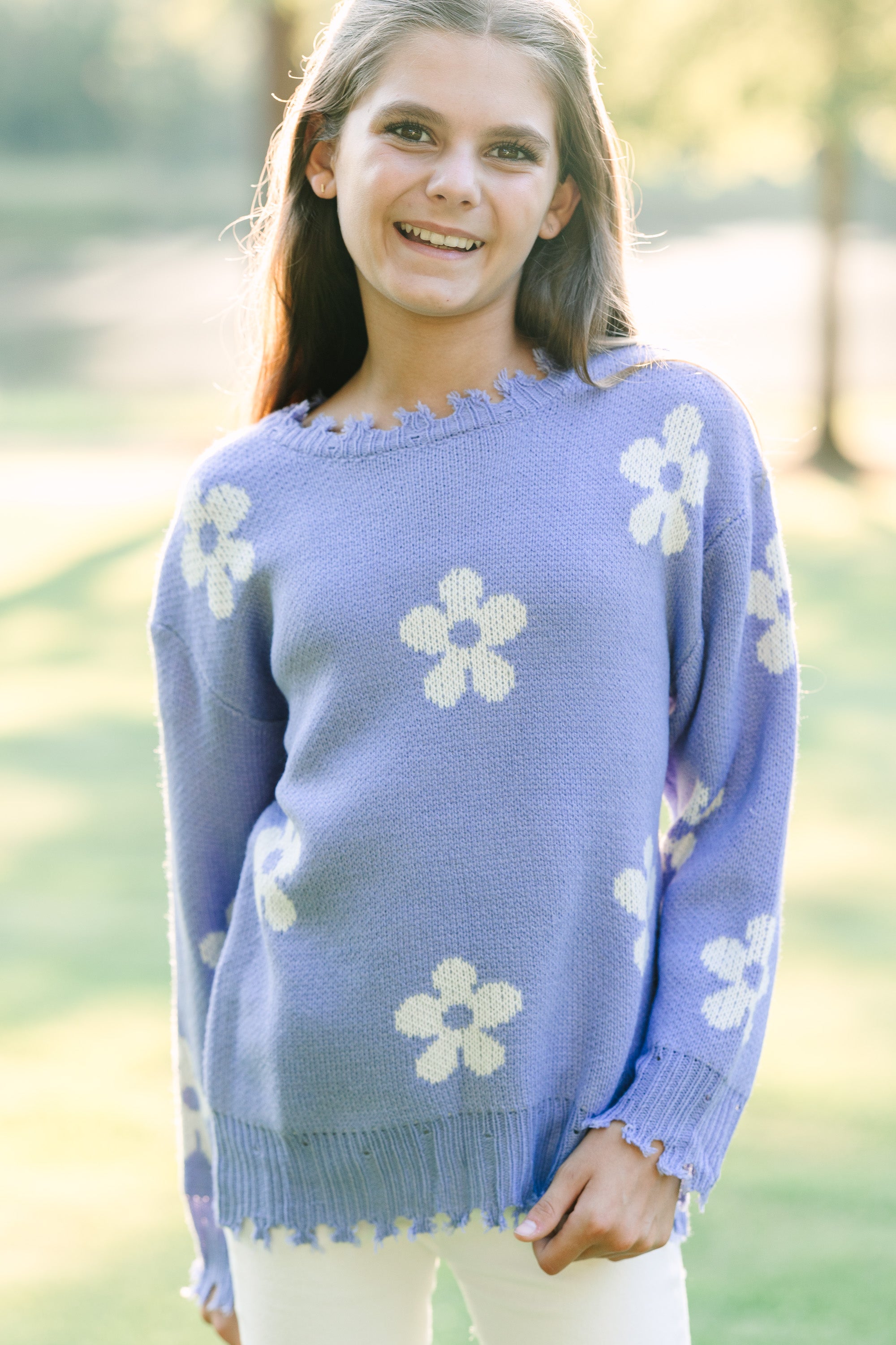 Girls: Lavender Purple Floral Sweater - Shop Now!