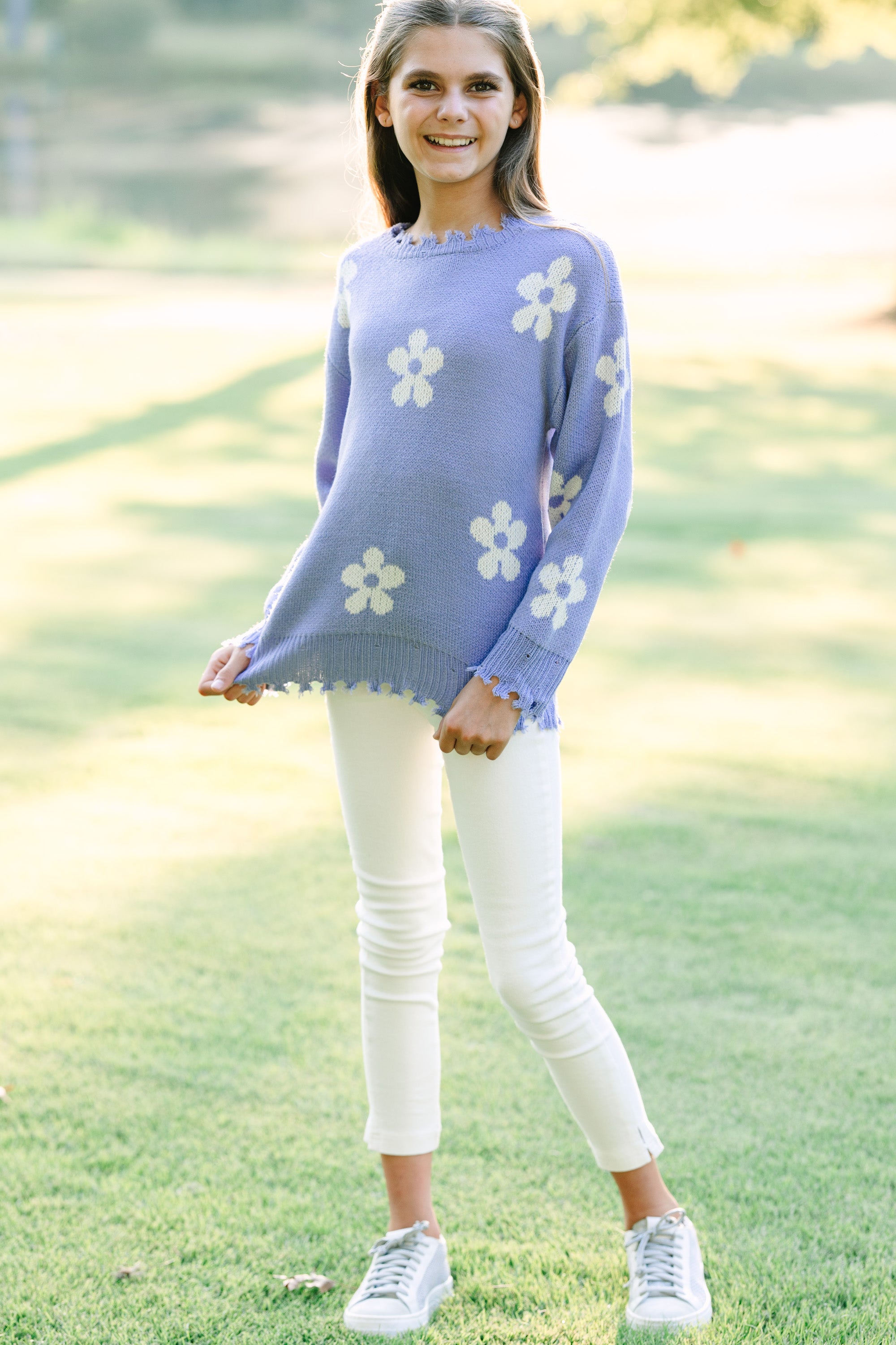 Girls: Lavender Purple Floral Sweater - Shop Now!