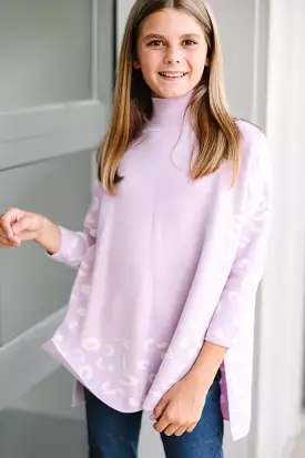 Girls' Lavender Purple Leopard Sweater Tunic with 3/4 Sleeves